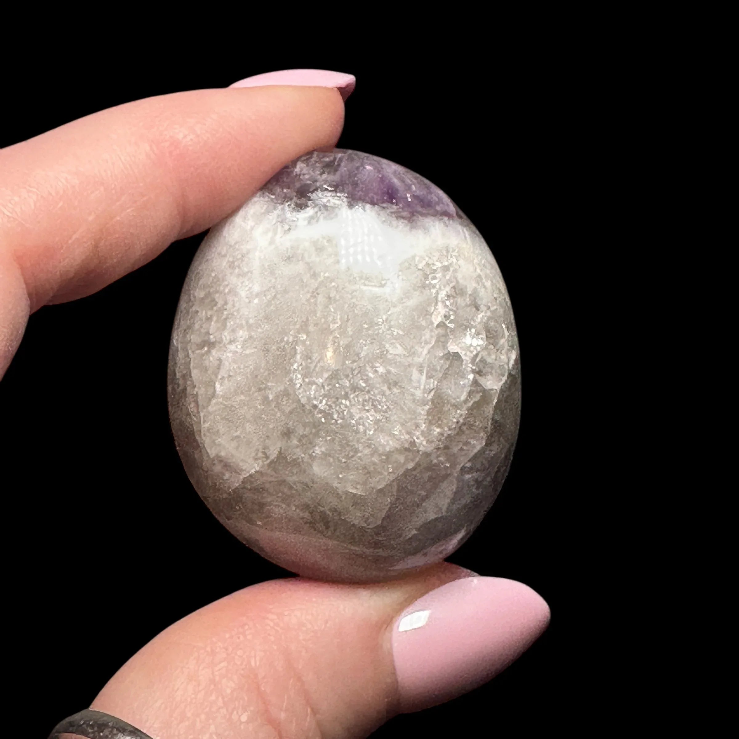 Chevron Amethyst & Smoky Quartz Palm Stone | Stock A - Mooncat Crystals