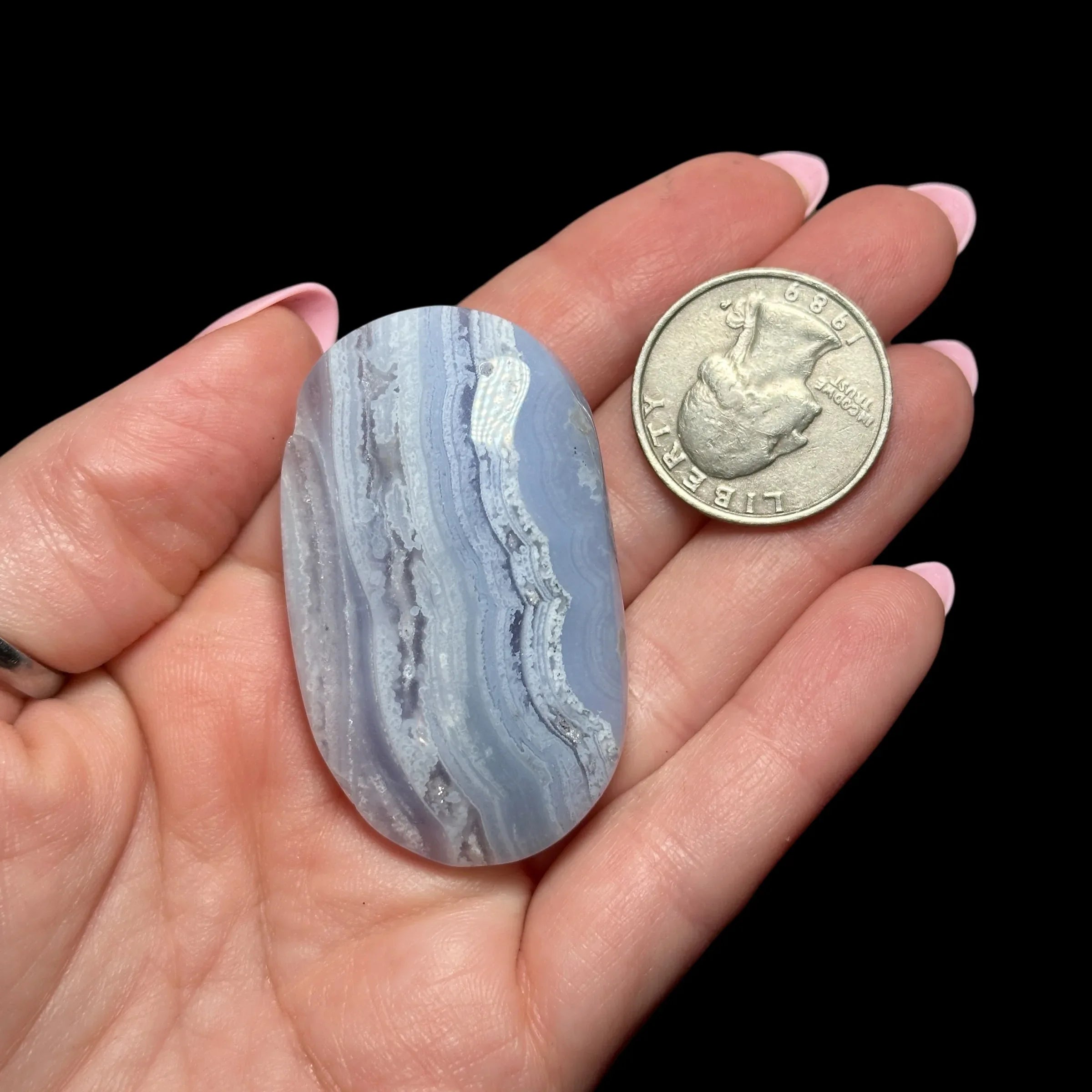 Blue Lace Agate Palm Stone - Mooncat Crystals