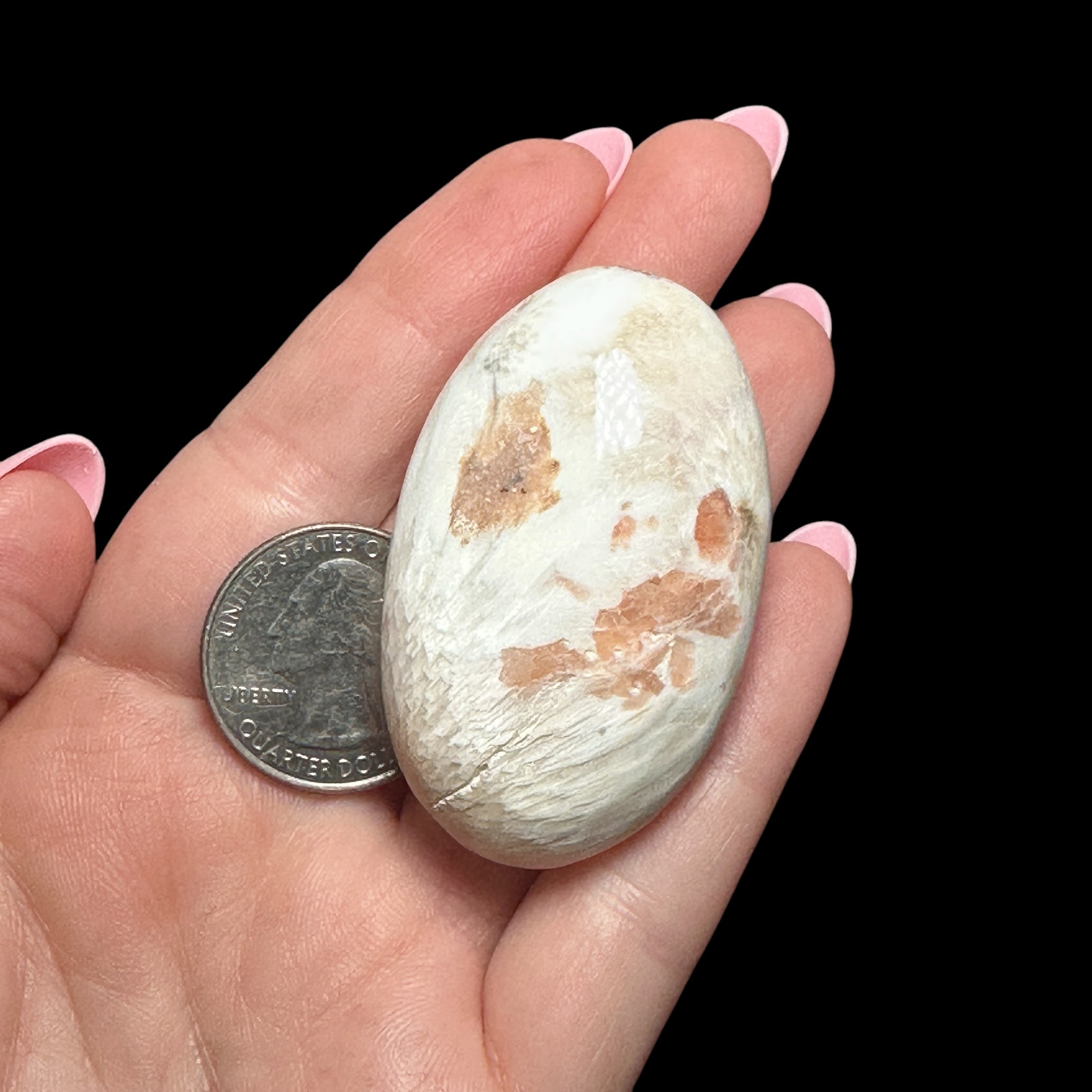 Peach Scolecite Palm Stone
