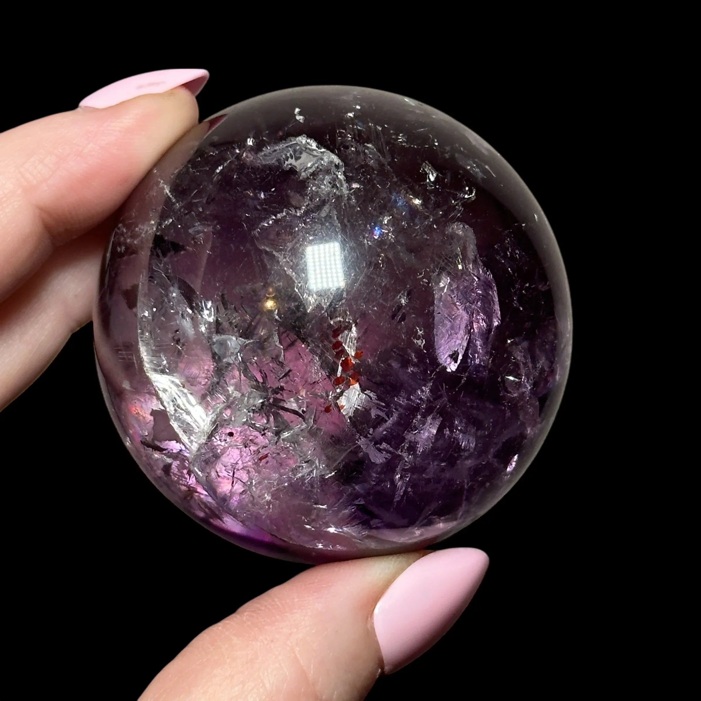 Phantom Amethyst Sphere with Lepidochrosite - Mooncat Crystals