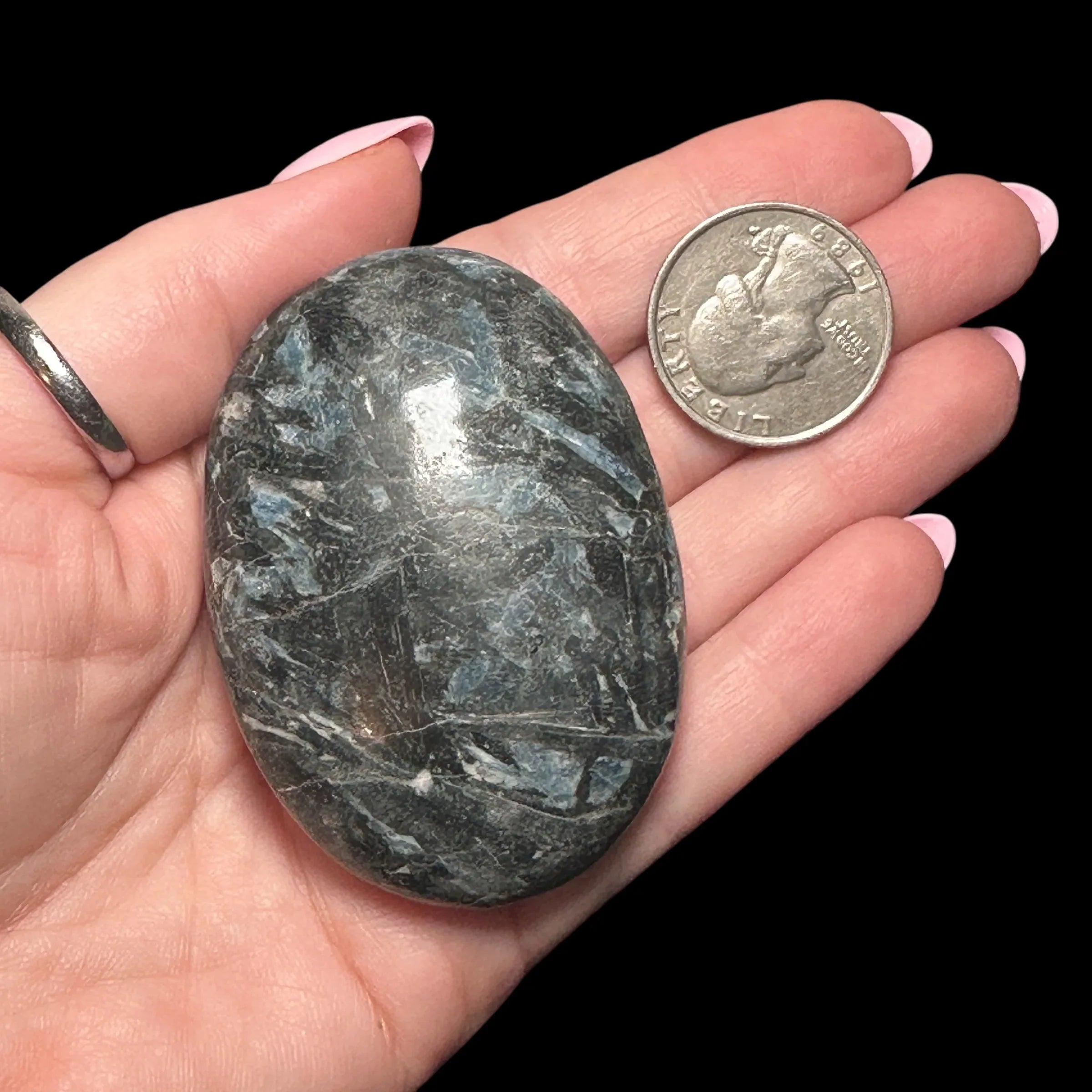 Blue and Black Kyanite Palm Stone - Mooncat Crystals