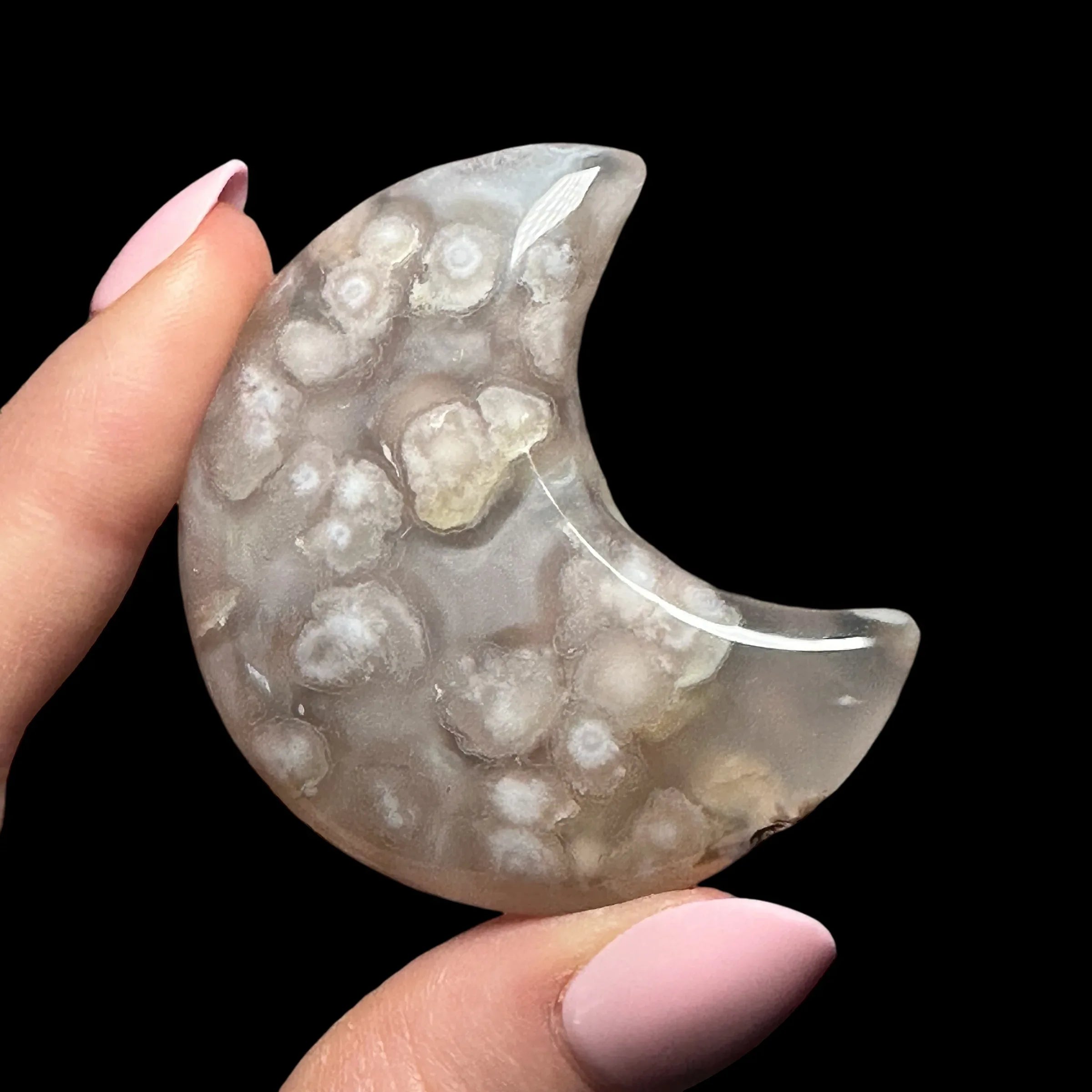 Flower Agate Crescent Moon - Mooncat Crystals