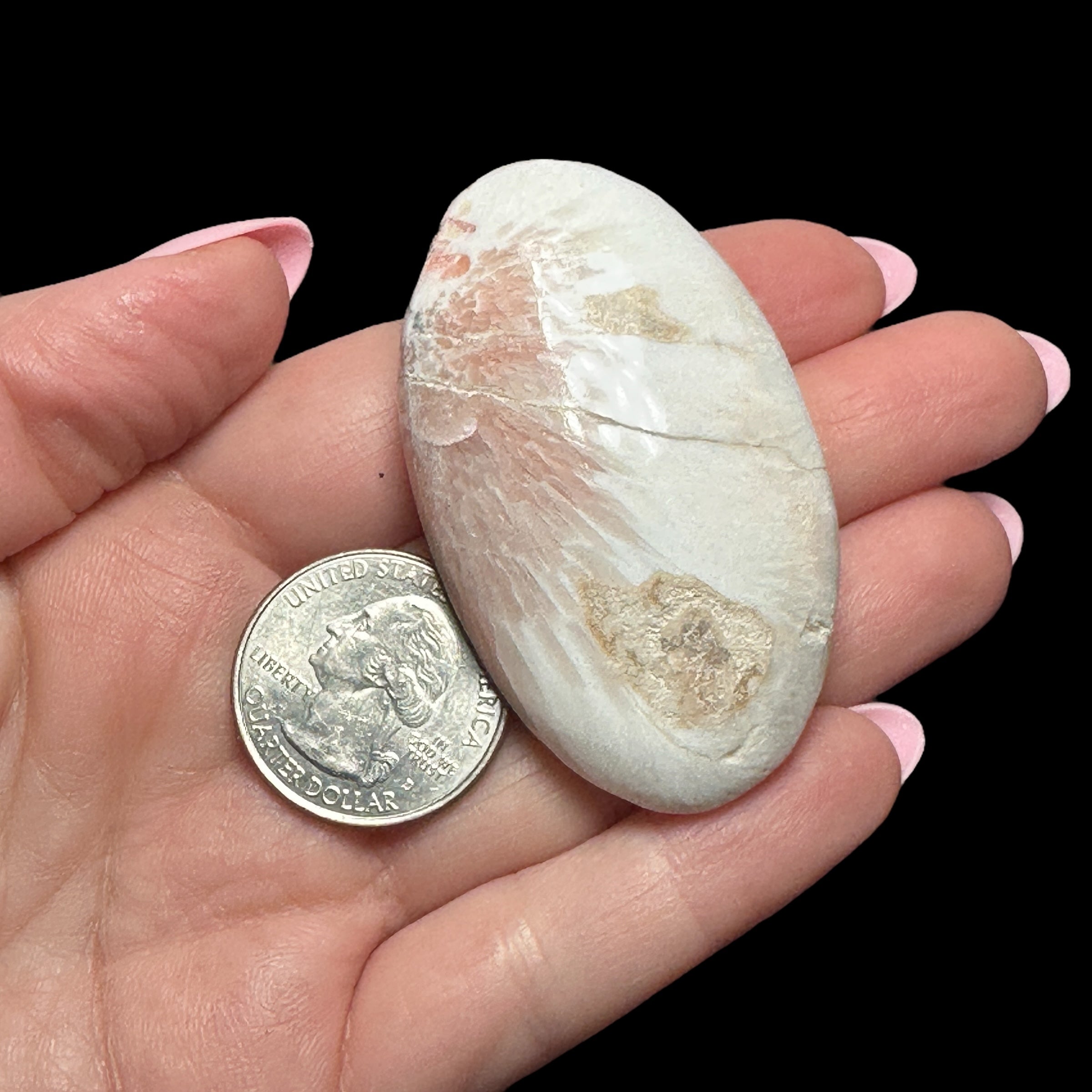 Peach Scolecite Palm Stone