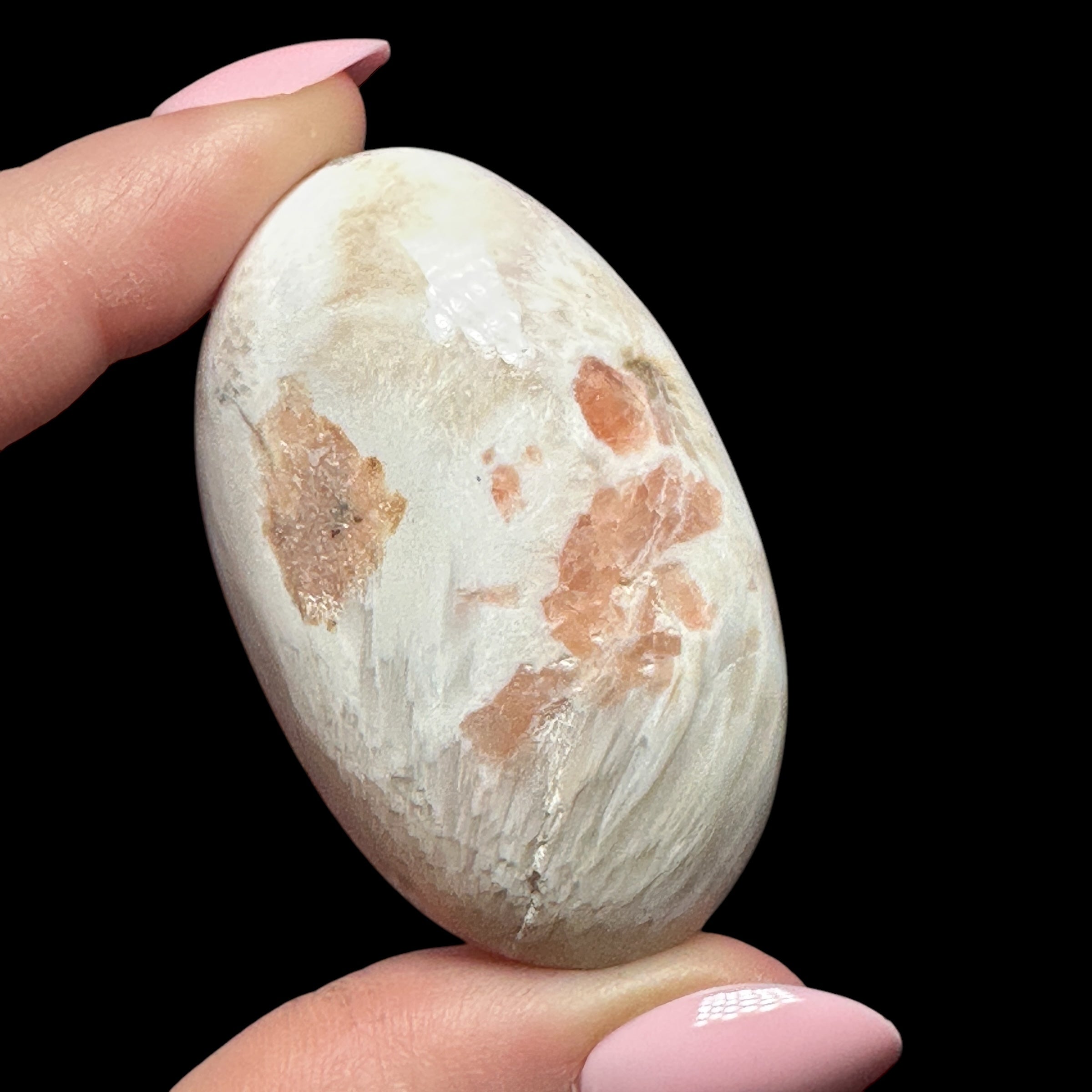 Peach Scolecite Palm Stone