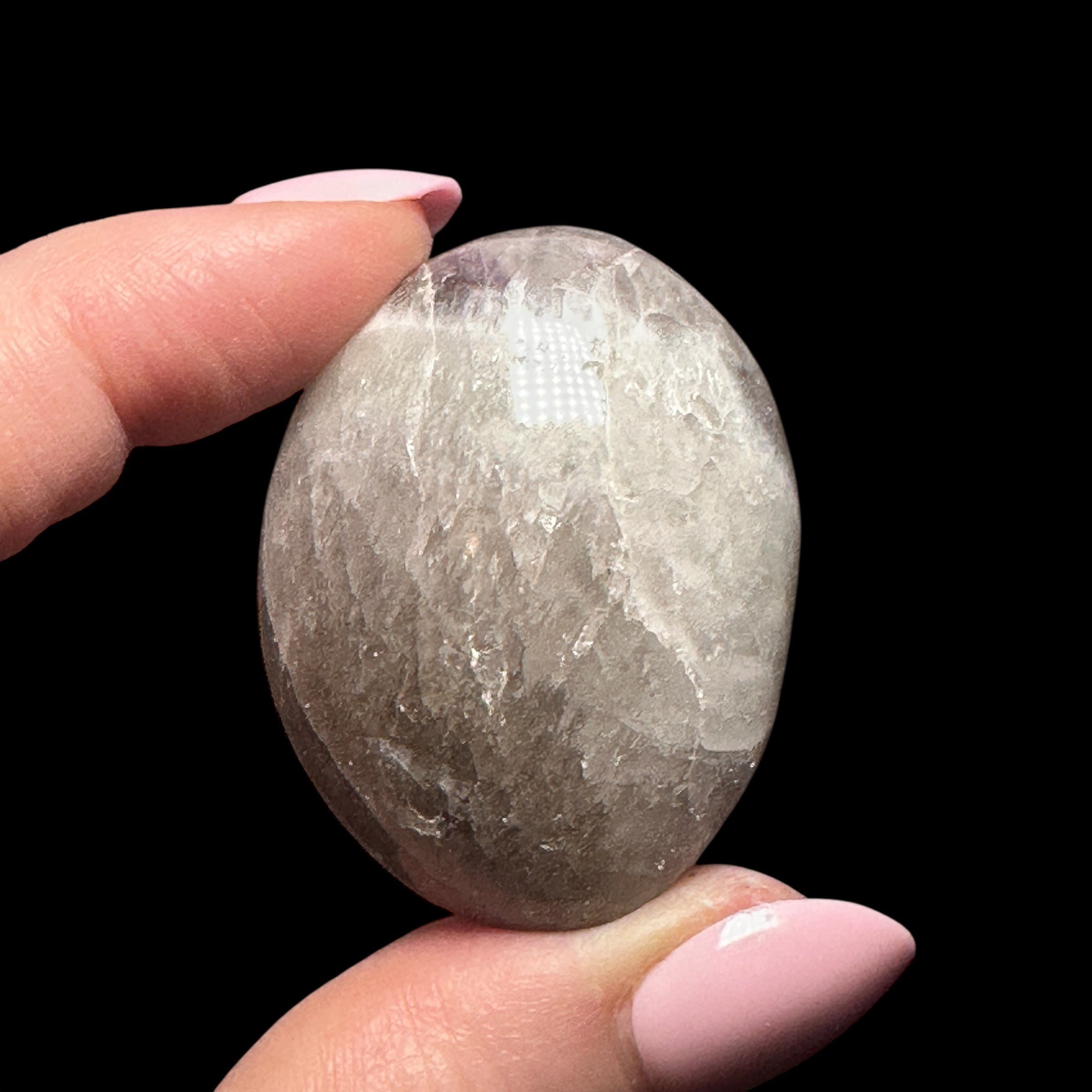 Chevron Amethyst & Smoky Quartz Palm Stone | Stock A