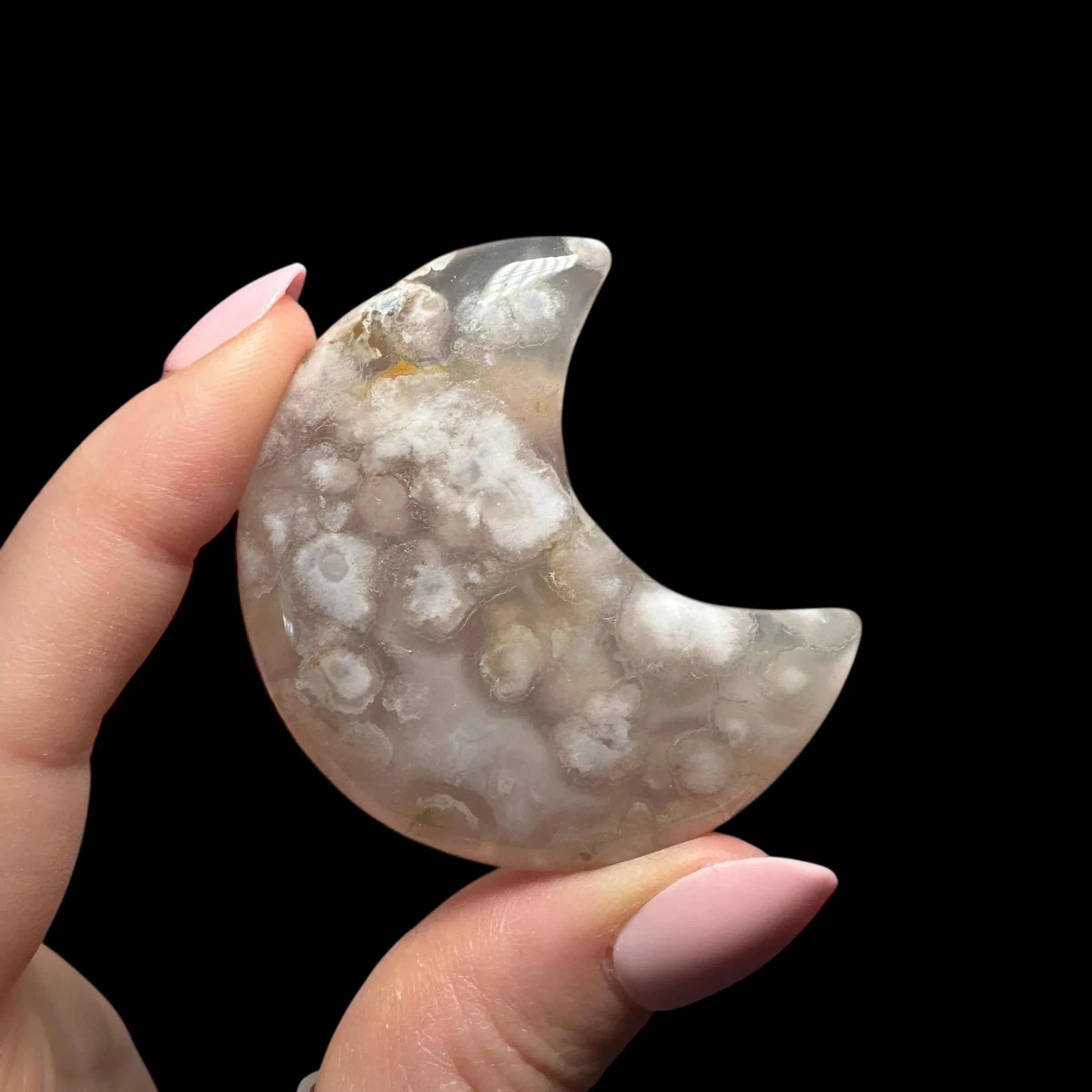 Flower Agate Crescent Moon - Mooncat Crystals