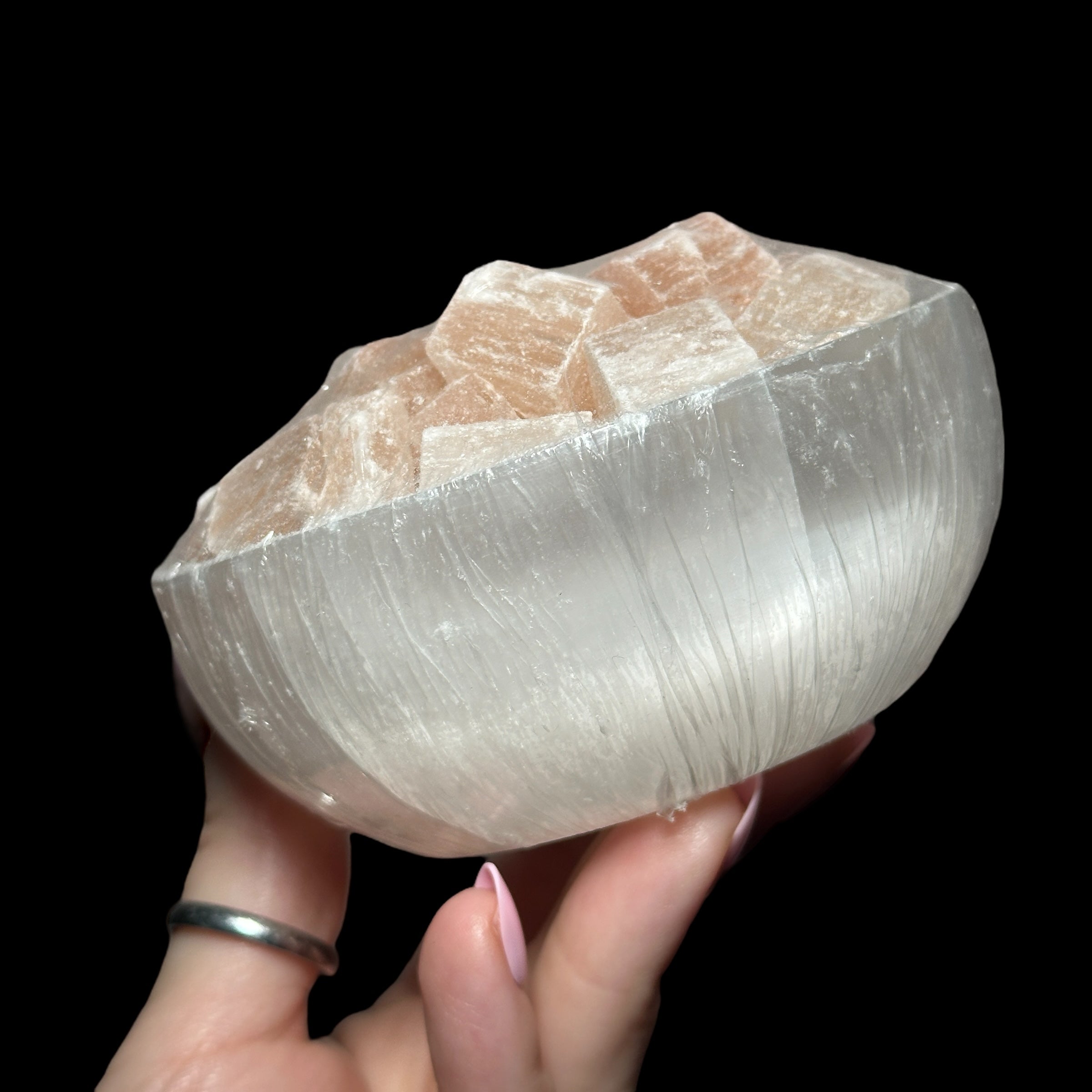 Selenite Bowl with Raw Orange Selenite for Cleansing