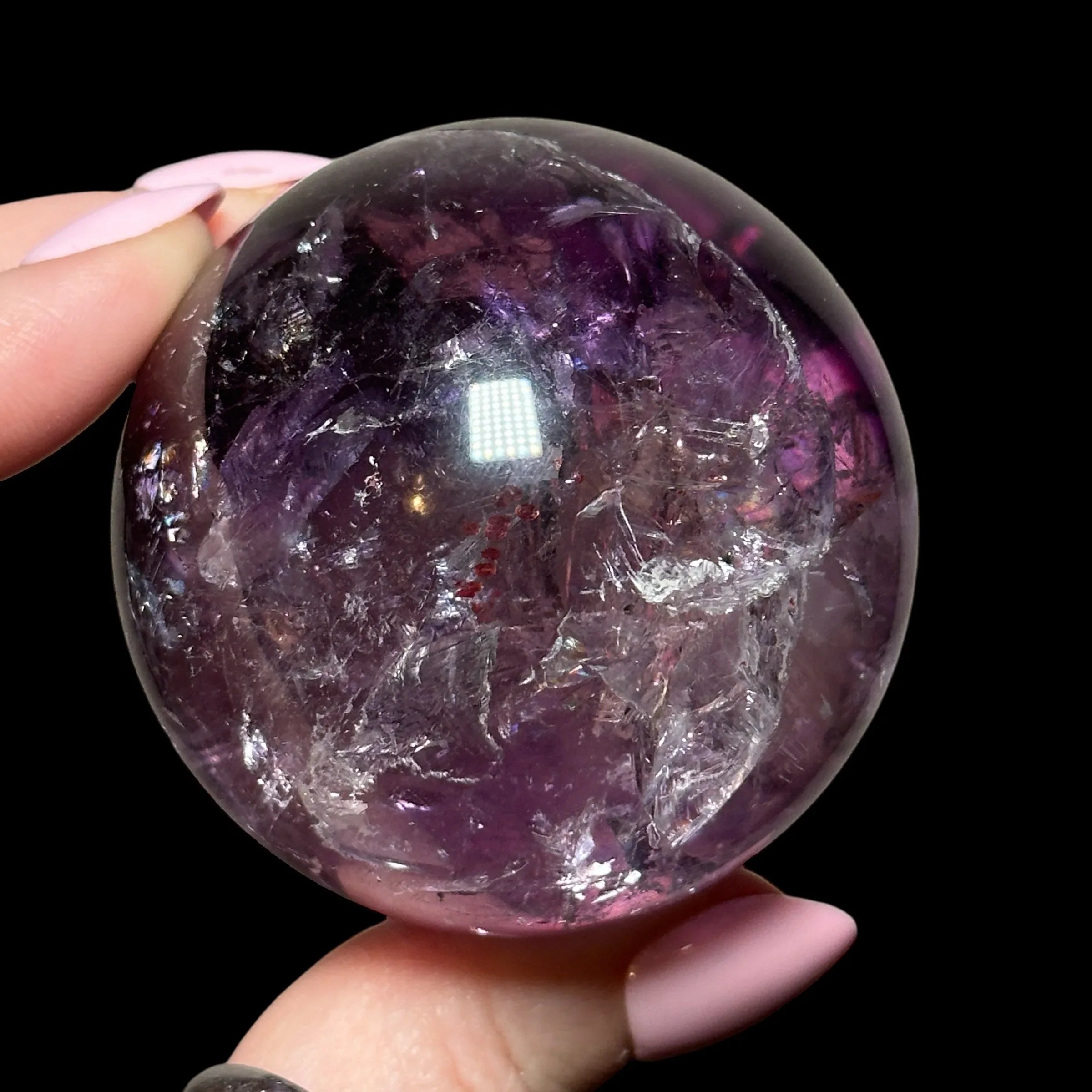 Phantom Amethyst Sphere with Lepidochrosite - Mooncat Crystals