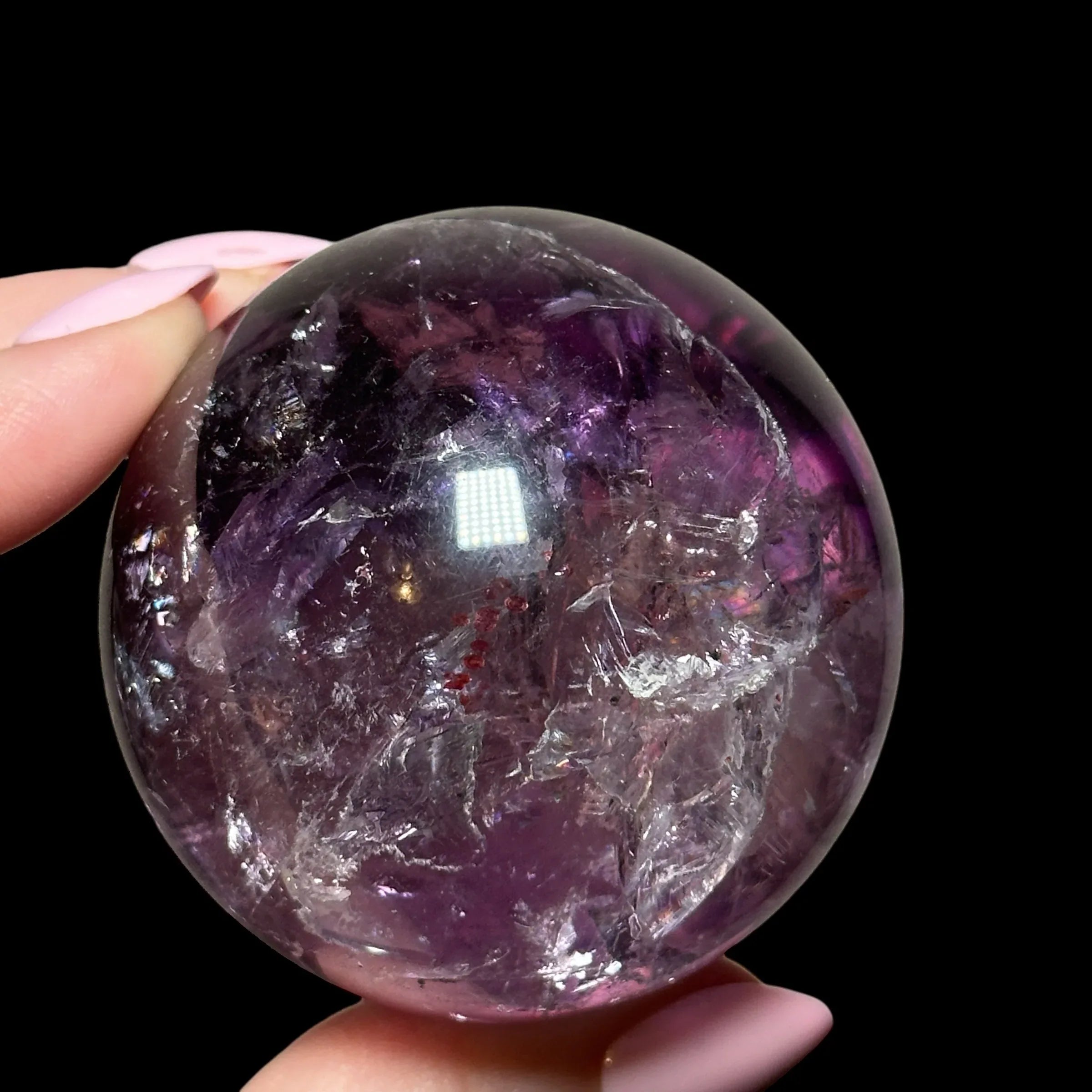 Phantom Amethyst Sphere with Lepidochrosite - Mooncat Crystals