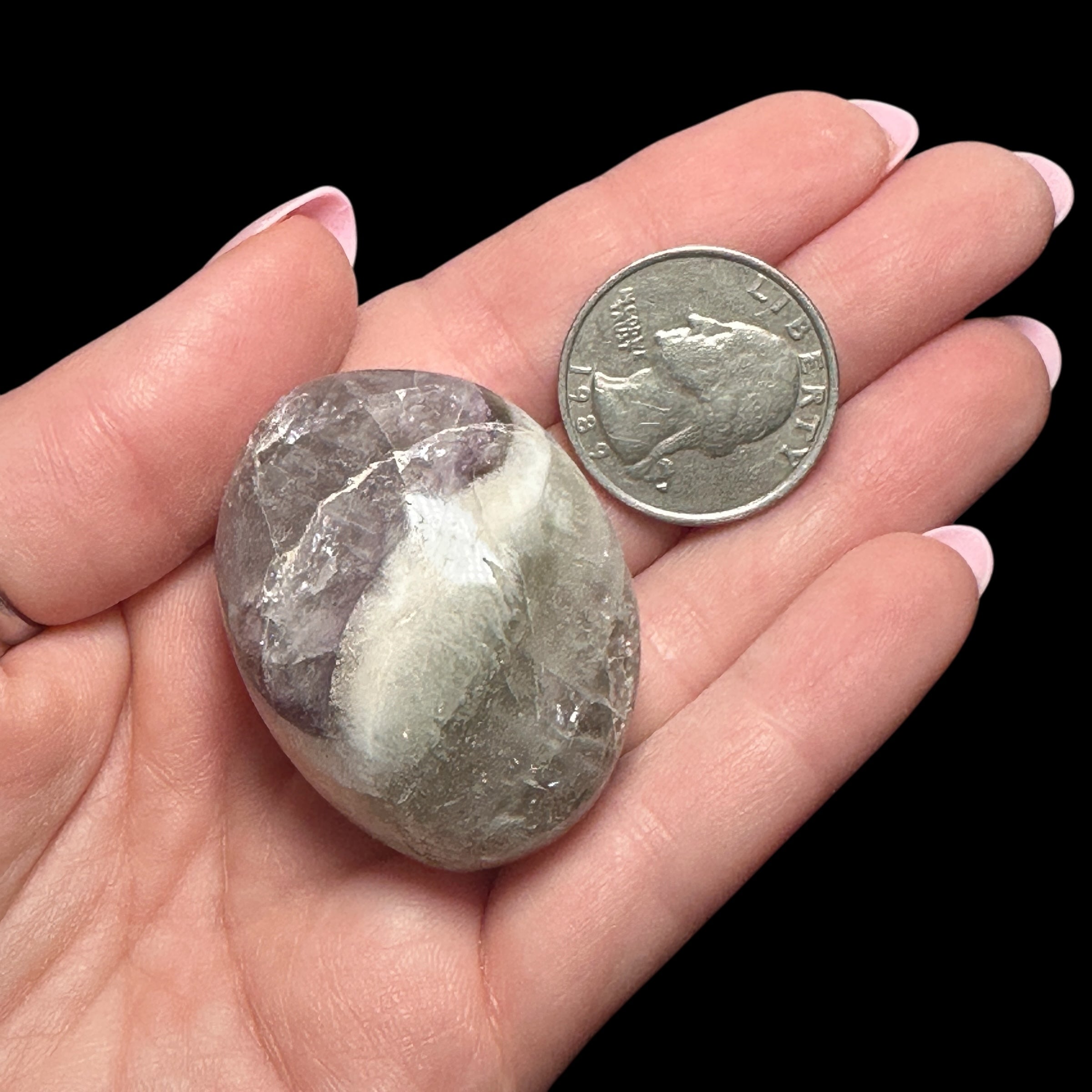 Chevron Amethyst & Smoky Quartz Palm Stone | Stock B