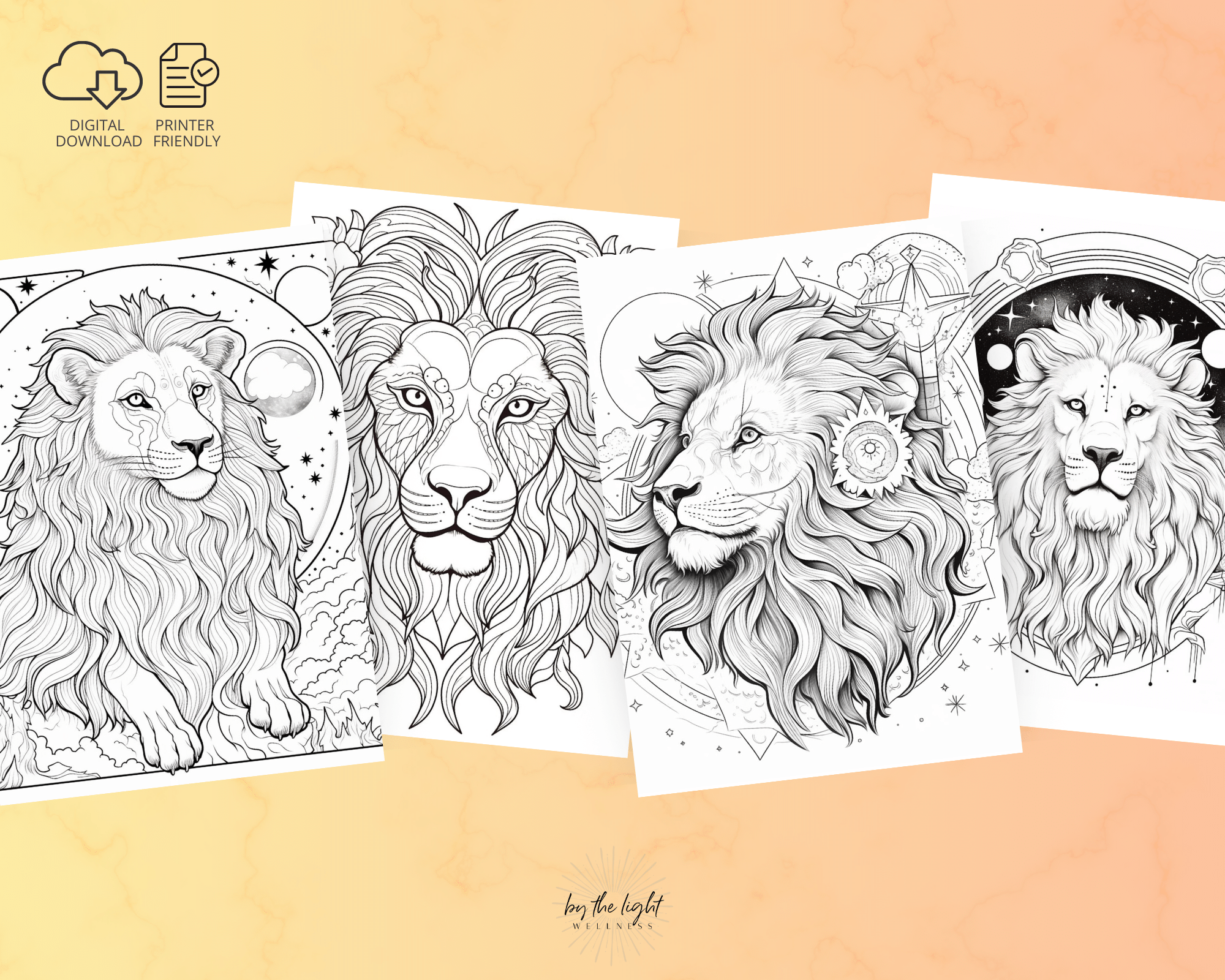 Lion Coloring Pages - 40 Images | 8 1/2" x 11" Printable Digital Download Mooncat Crystals