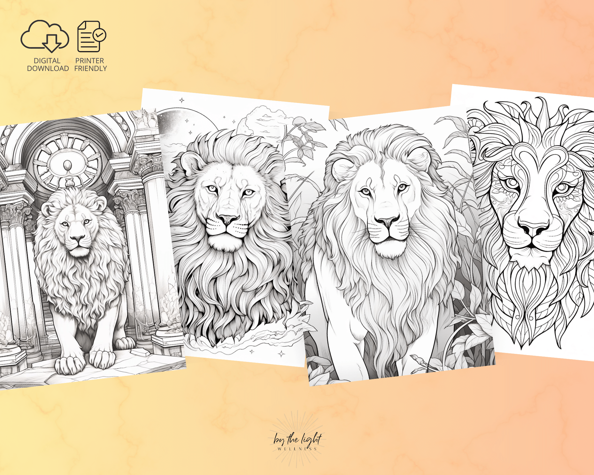 Lion Coloring Pages - 40 Images | 8 1/2" x 11" Printable Digital Download Mooncat Crystals