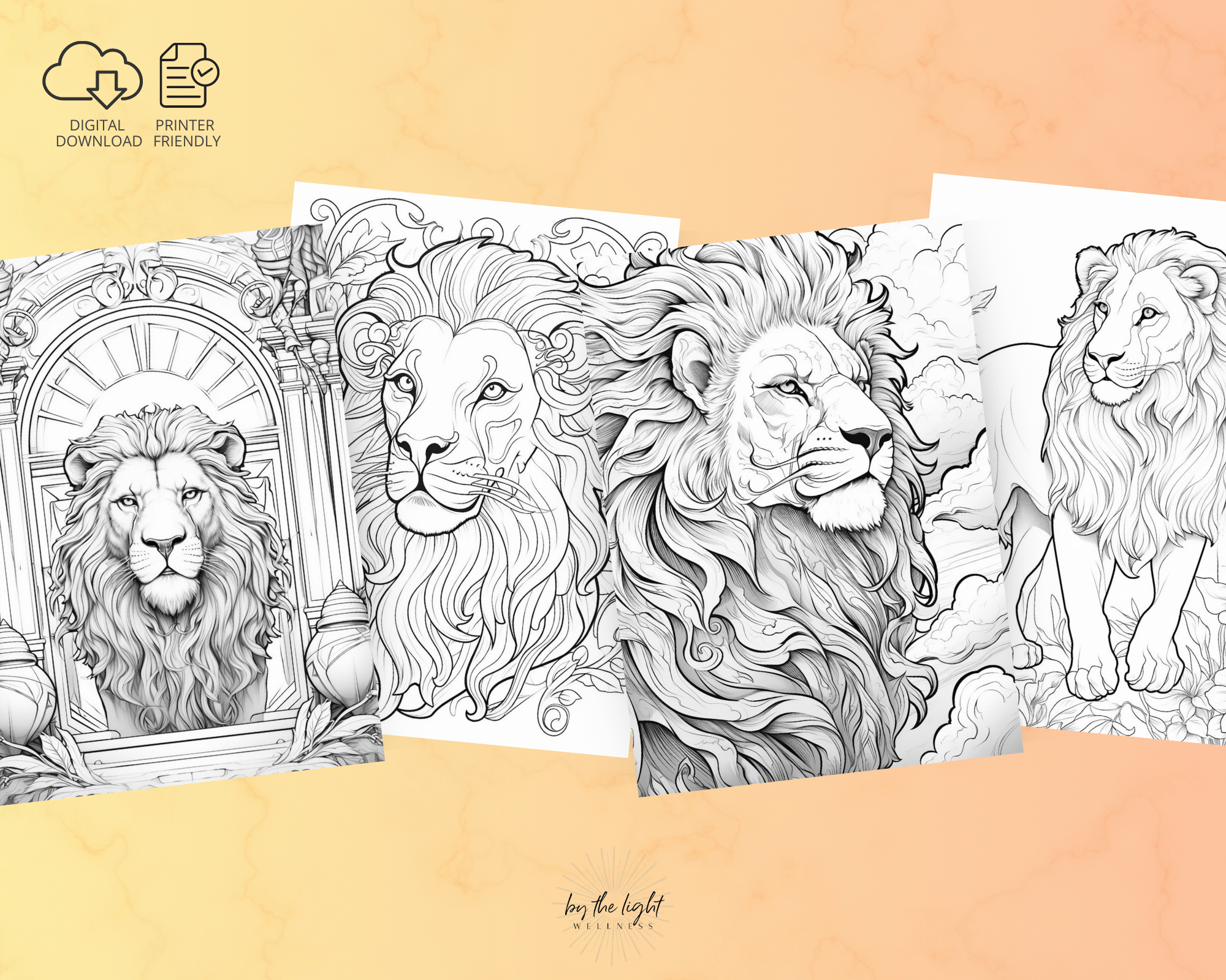 Lion Coloring Pages - 40 Images | 8 1/2" x 11" Printable Digital Download Mooncat Crystals