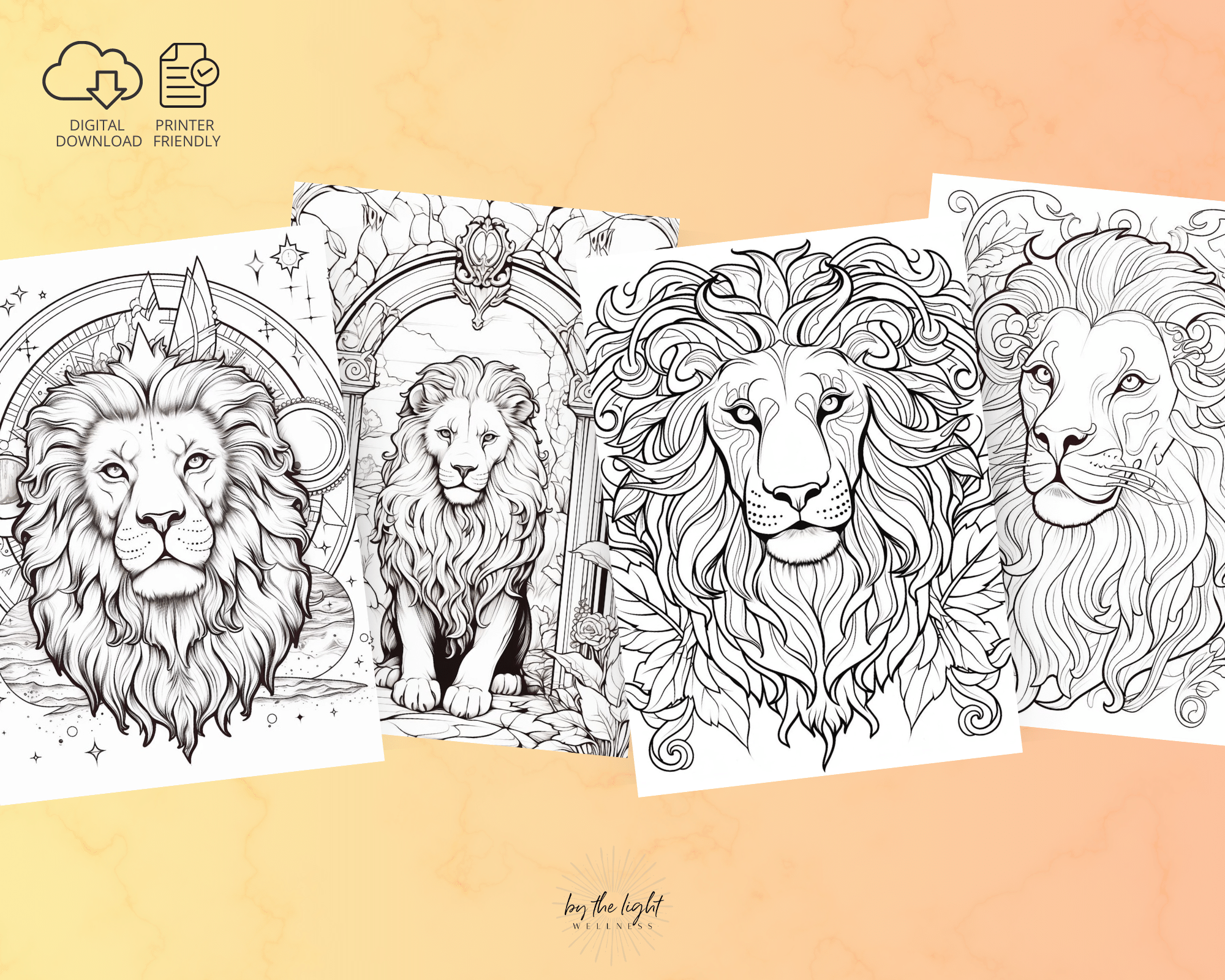 Lion Coloring Pages - 40 Images | 8 1/2" x 11" Printable Digital Download Mooncat Crystals