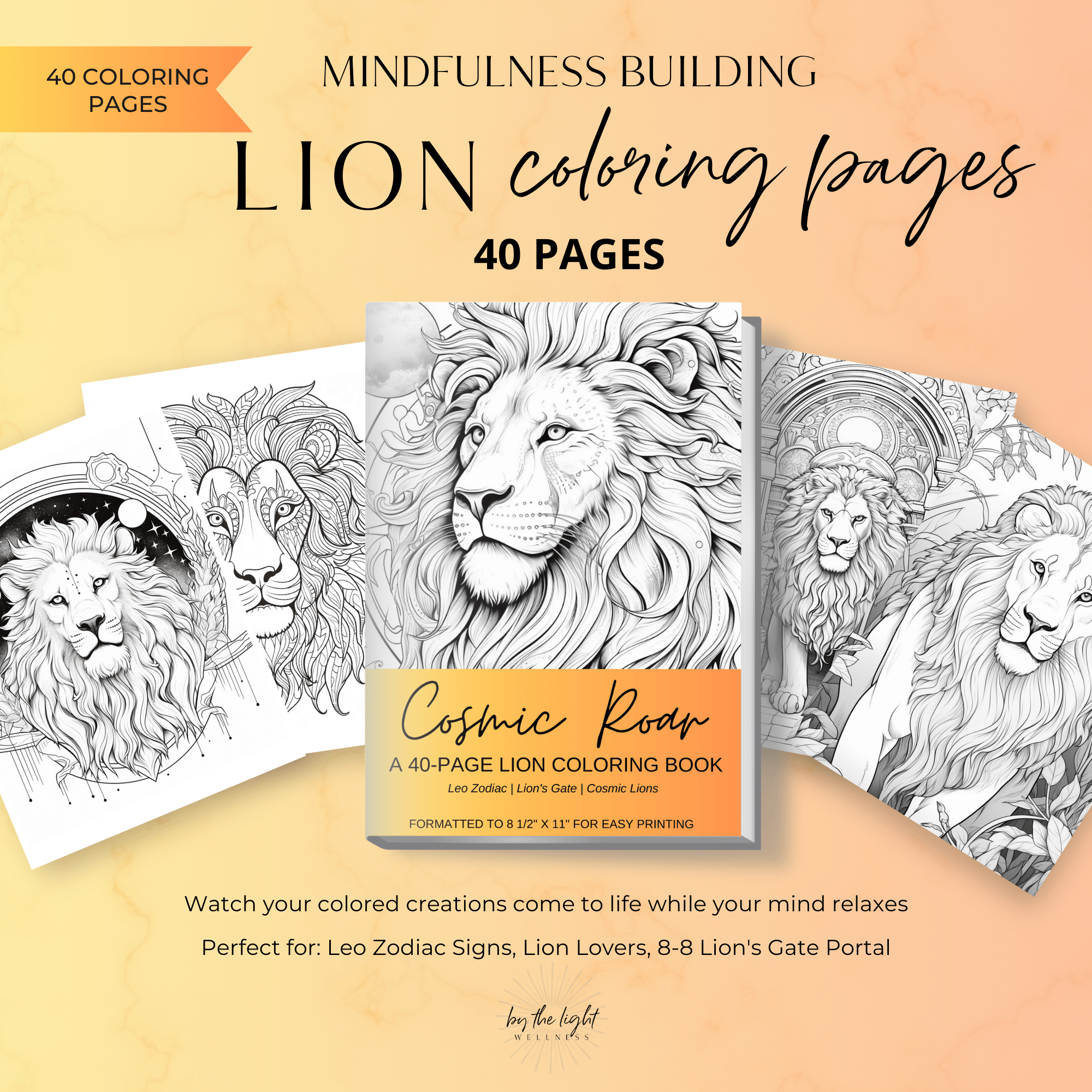 Lion Coloring Pages - 40 Images | 8 1/2" x 11" Printable Digital Download Mooncat Crystals