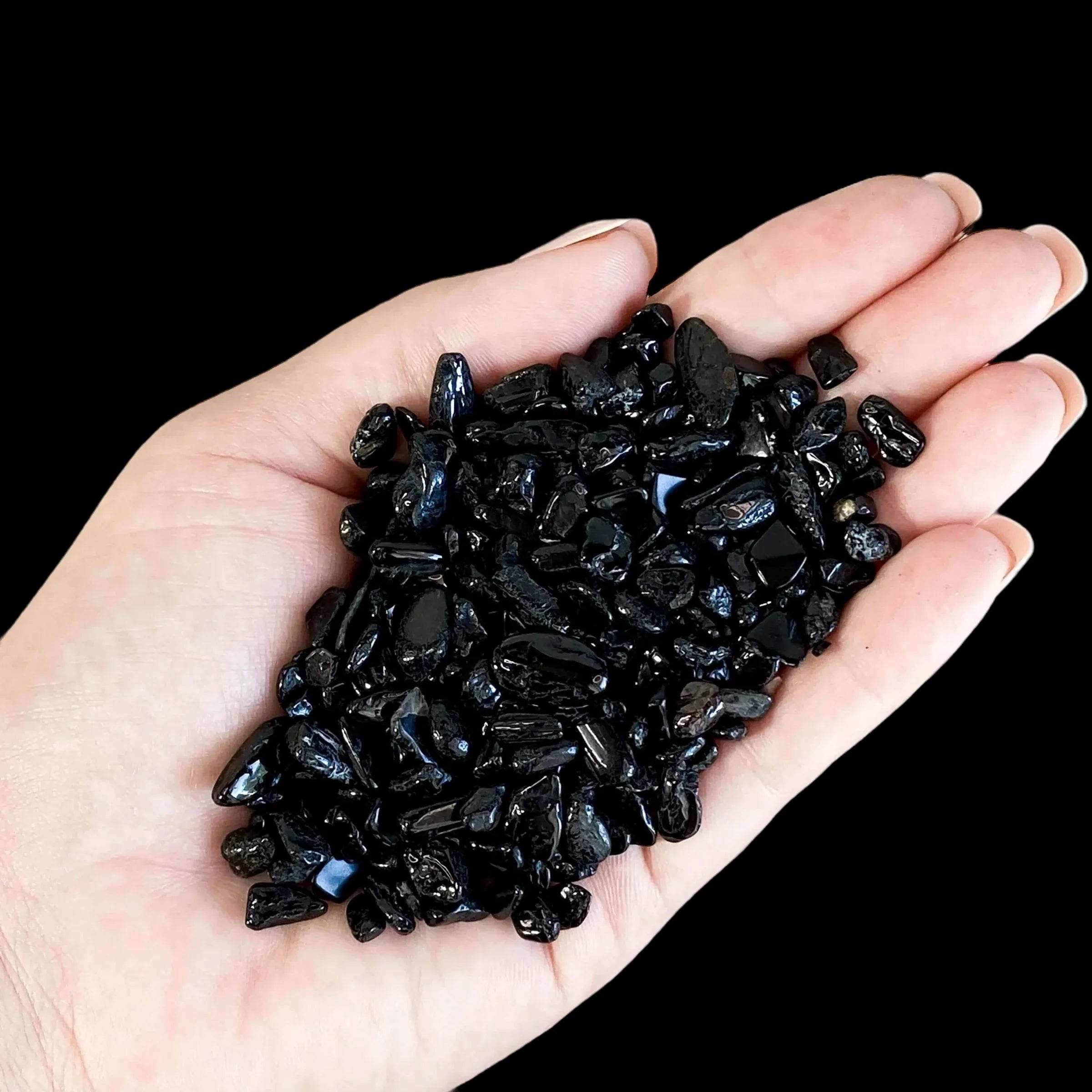 Black Tourmaline Chips (Extra Mini) - Mooncat Crystals