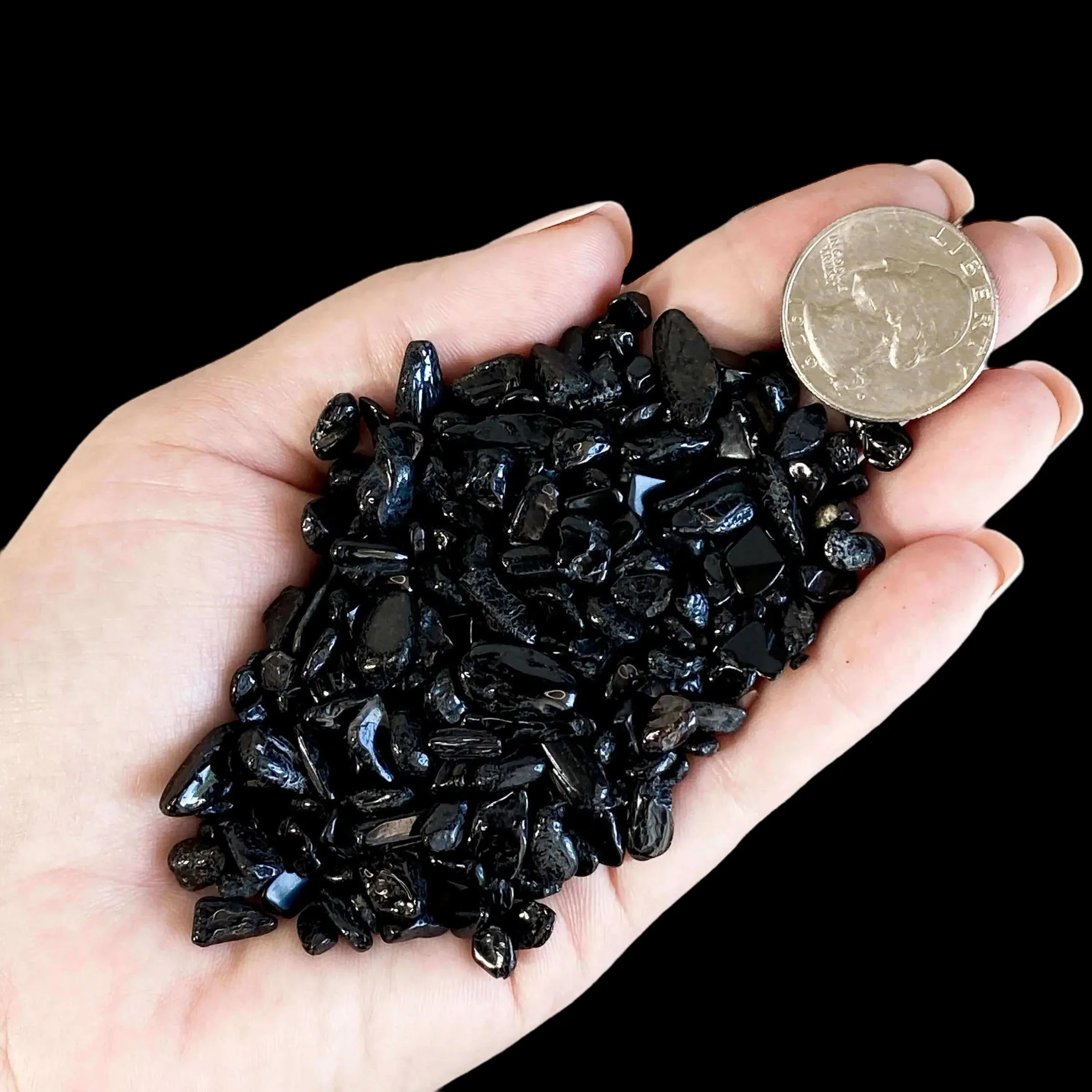 Black Tourmaline Chips (Extra Mini) - Mooncat Crystals