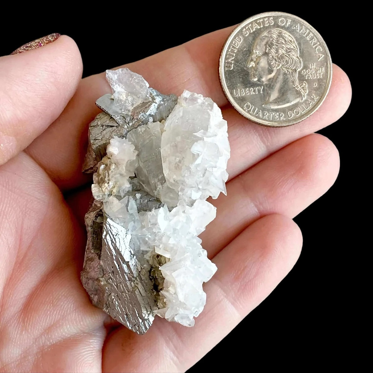 Calcite Over Silvery Mineral from Mexico | Stock A - Mooncat Crystals