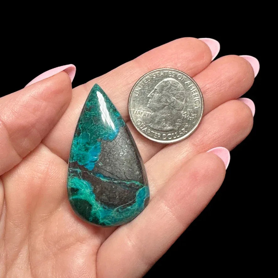 Chrysocolla, Malachite, and Tenorite Cabochon - Mooncat Crystals