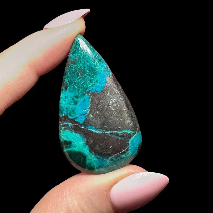 Chrysocolla, Malachite, and Tenorite Cabochon - Mooncat Crystals