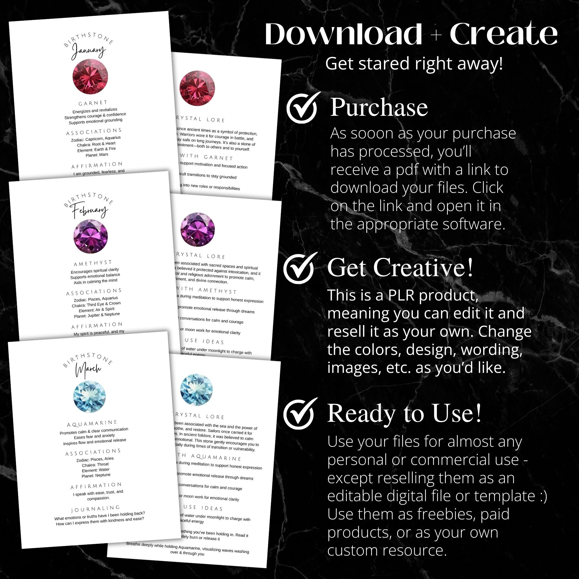 Birthstone Printable Grimoire Pages | Canva Template: Customize or Use As-Is