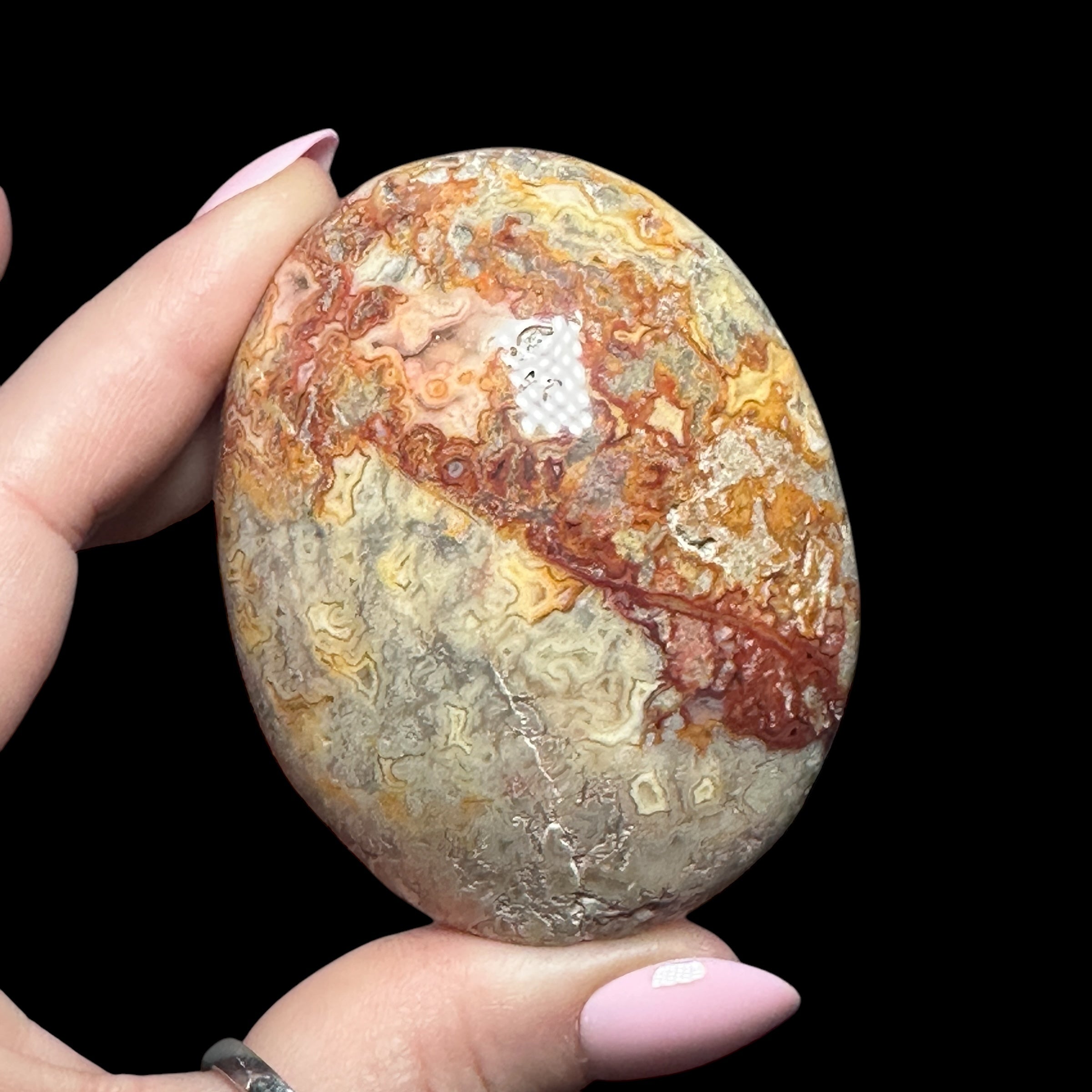 Crazy Lace Agate Palm Stone - Mooncat Crystals