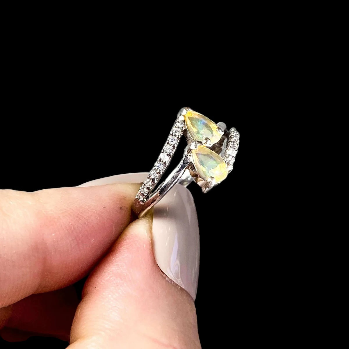Ethiopian Opal Ring with CZ Accents | Size 5.5 - Mooncat Crystals