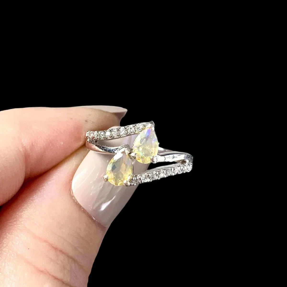 Ethiopian Opal Ring with CZ Accents | Size 5.5 with .925ss - Mooncat Crystals