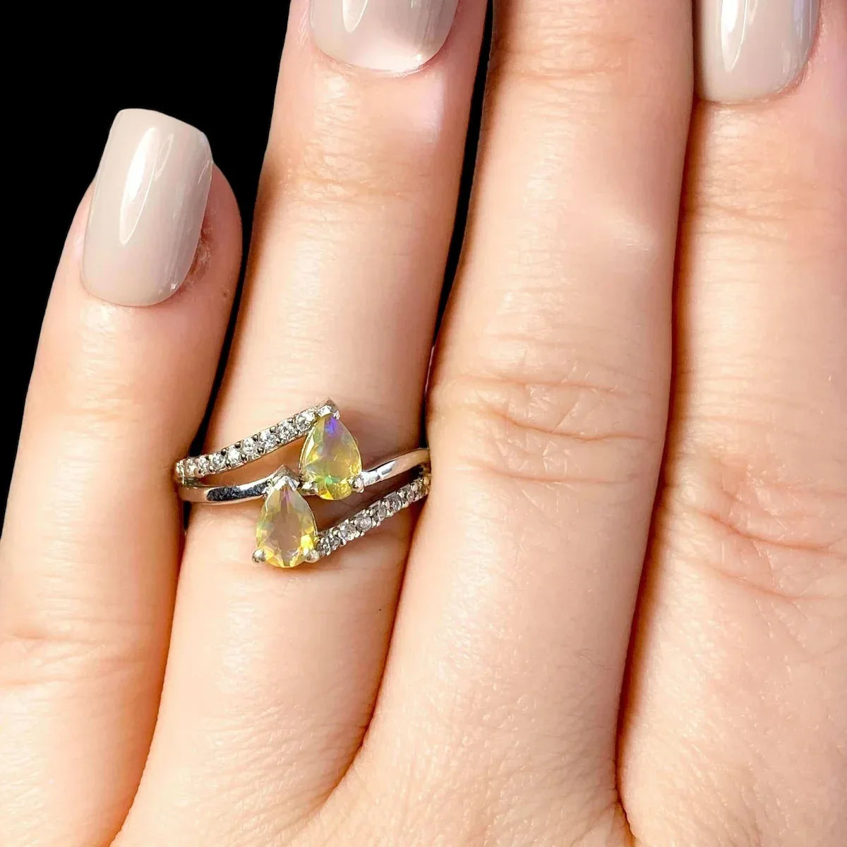 Ethiopian Opal Ring with CZ Accents | Size 5.5 with .925ss - Mooncat Crystals