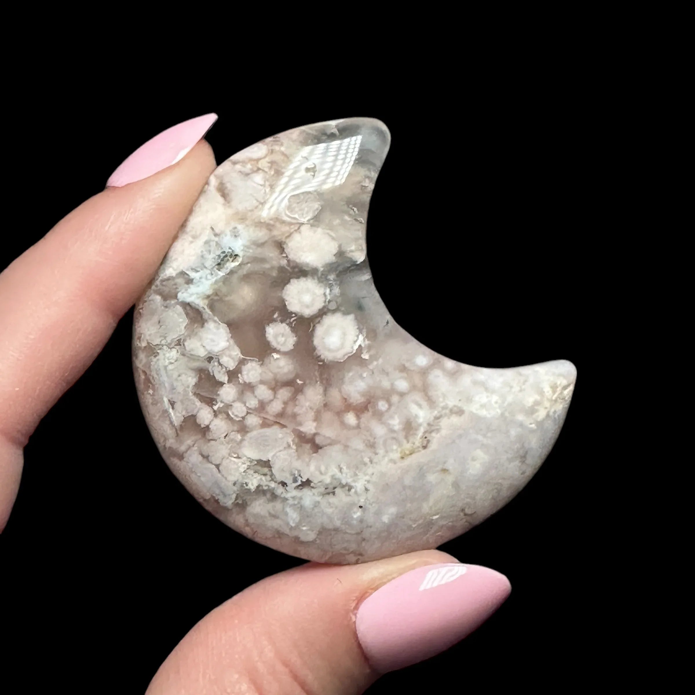 Flower Agate Crescent Moon - Mooncat Crystals