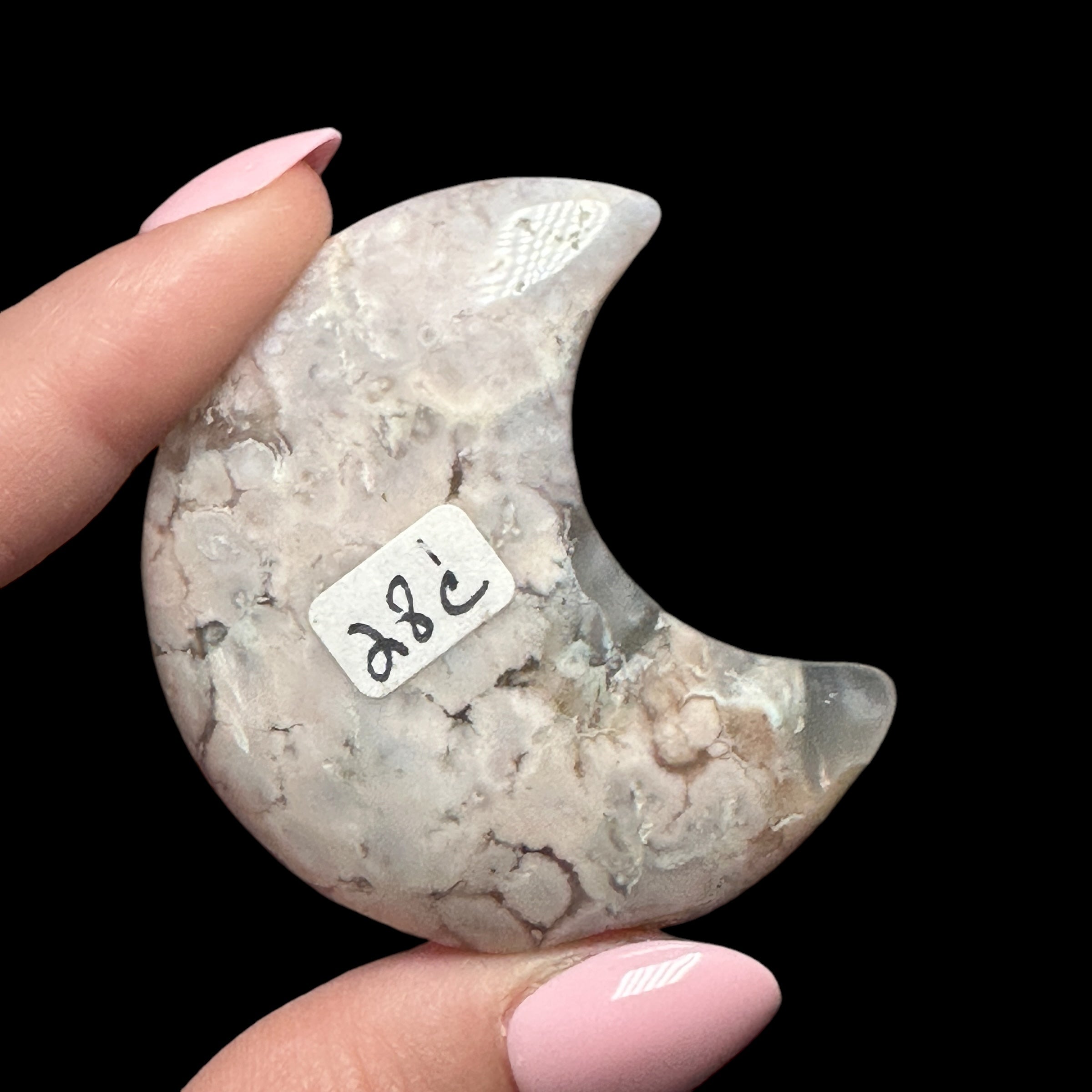 Flower Agate Crescent Moon - Mooncat Crystals