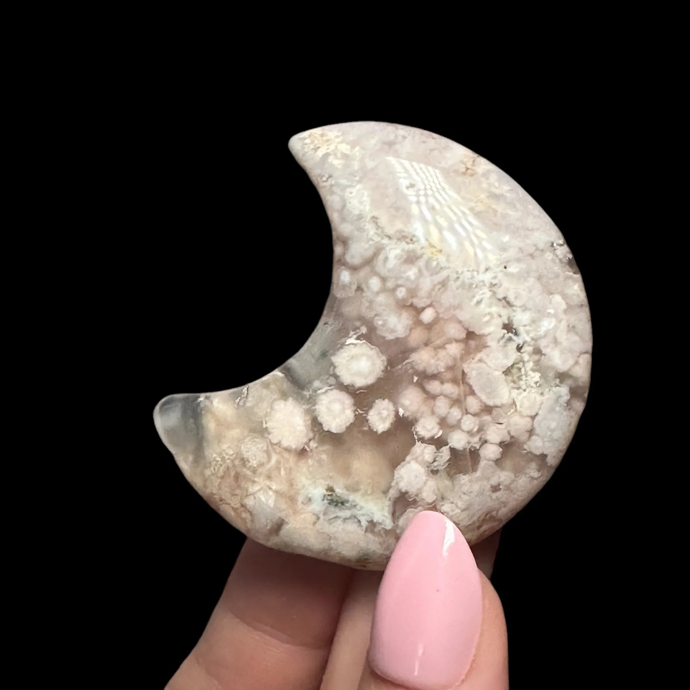 Flower Agate Crescent Moon - Mooncat Crystals
