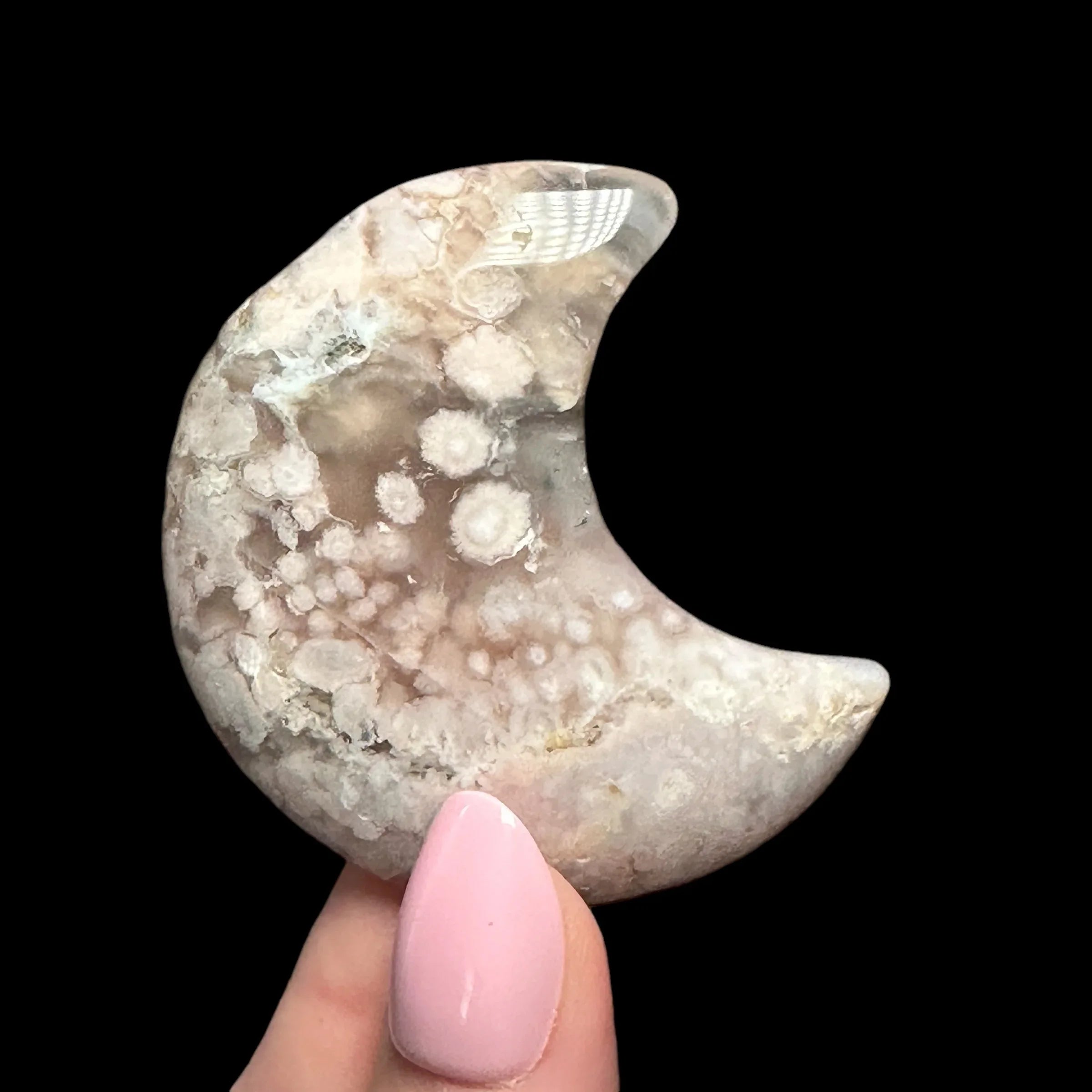 Flower Agate Crescent Moon - Mooncat Crystals