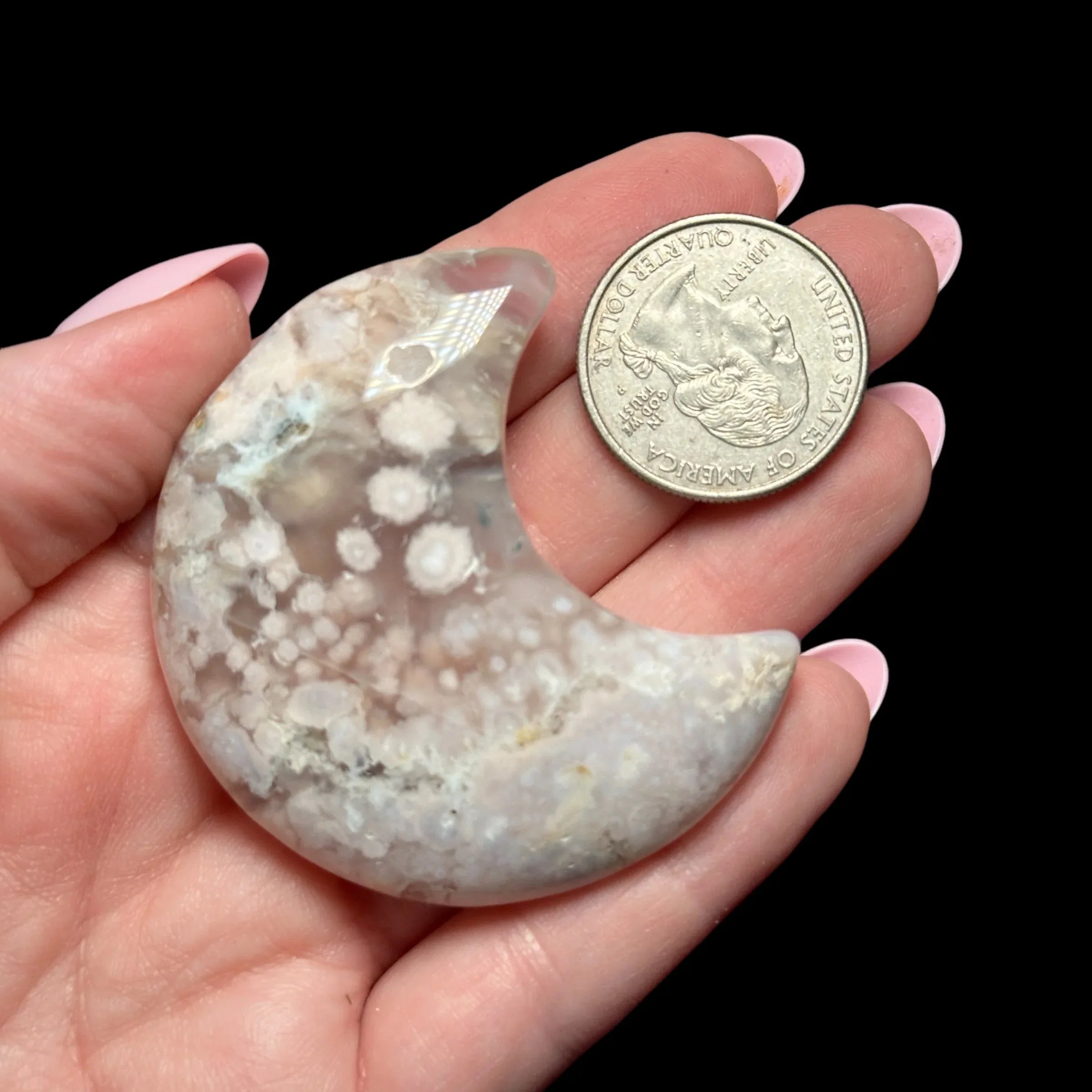 Flower Agate Crescent Moon - Mooncat Crystals