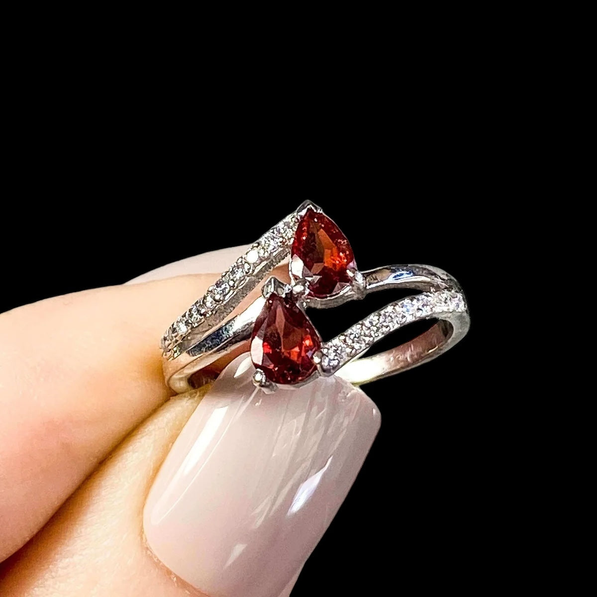 Garnet Ring with CZ Accents | Size 7.75 - Mooncat Crystals
