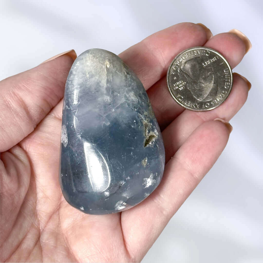Celestite (Celestine) Palm Stone | Stock I
