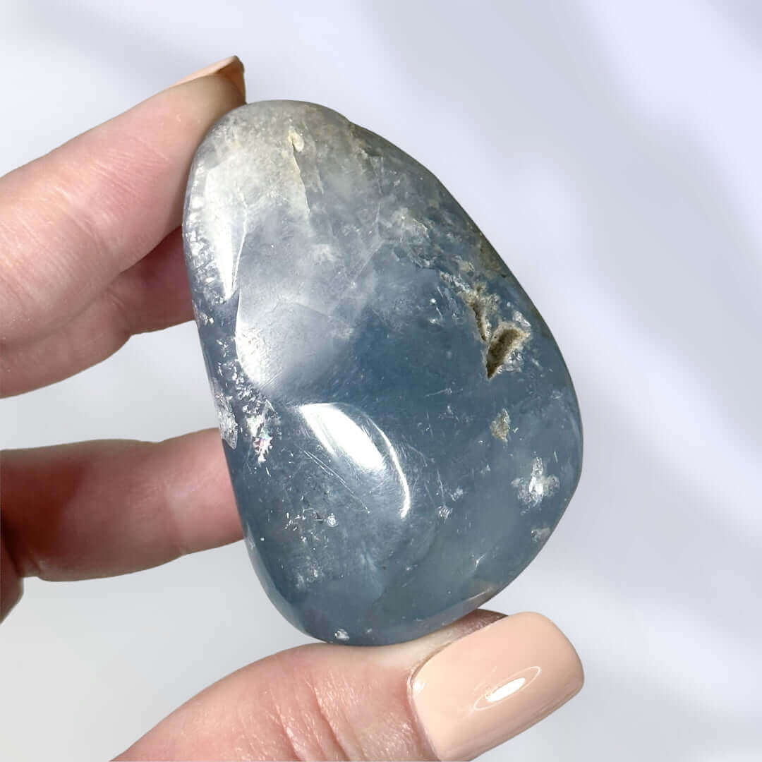 Celestite (Celestine) Palm Stone | Stock I