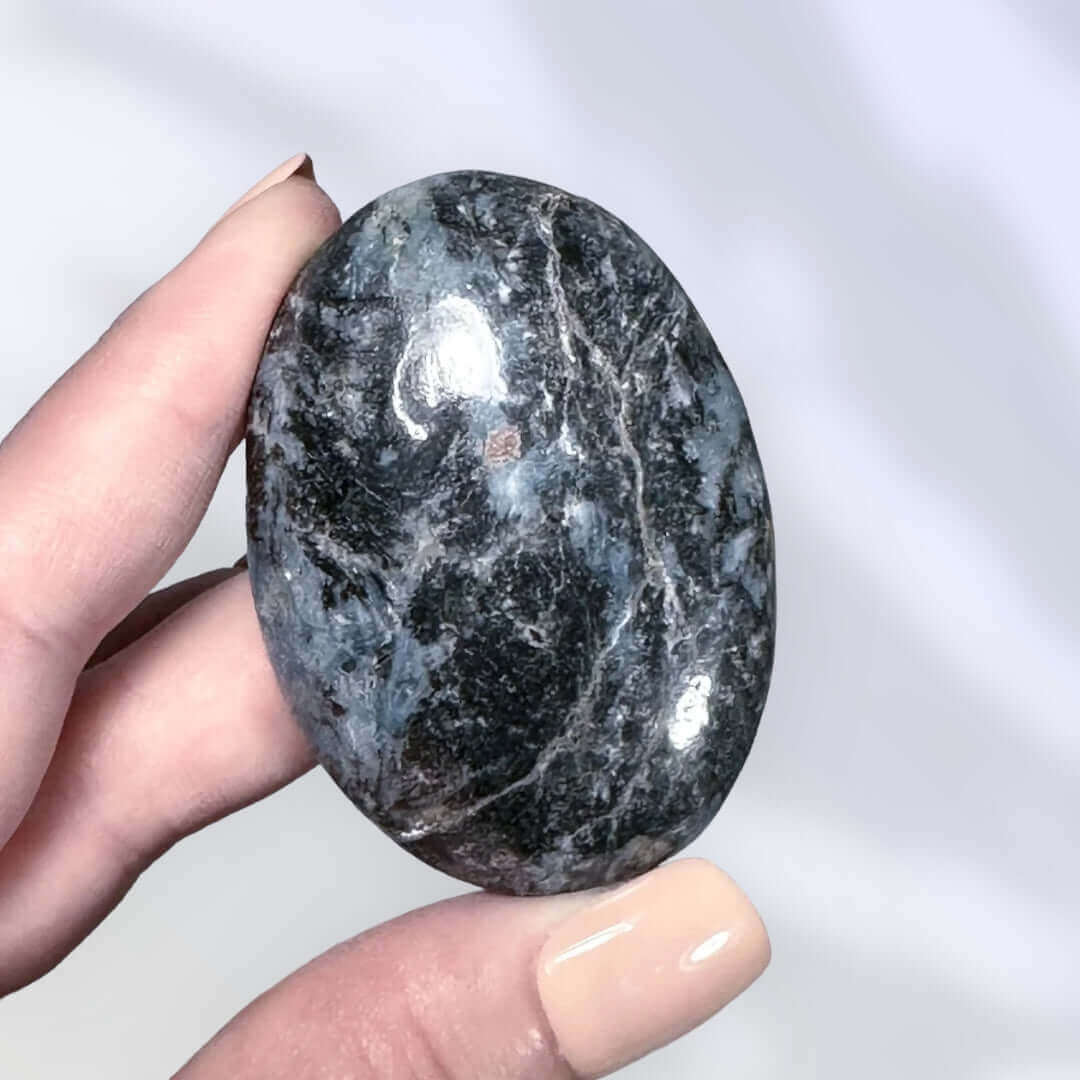 Blue Kyanite with Garnet Palm Stone | Stock Z