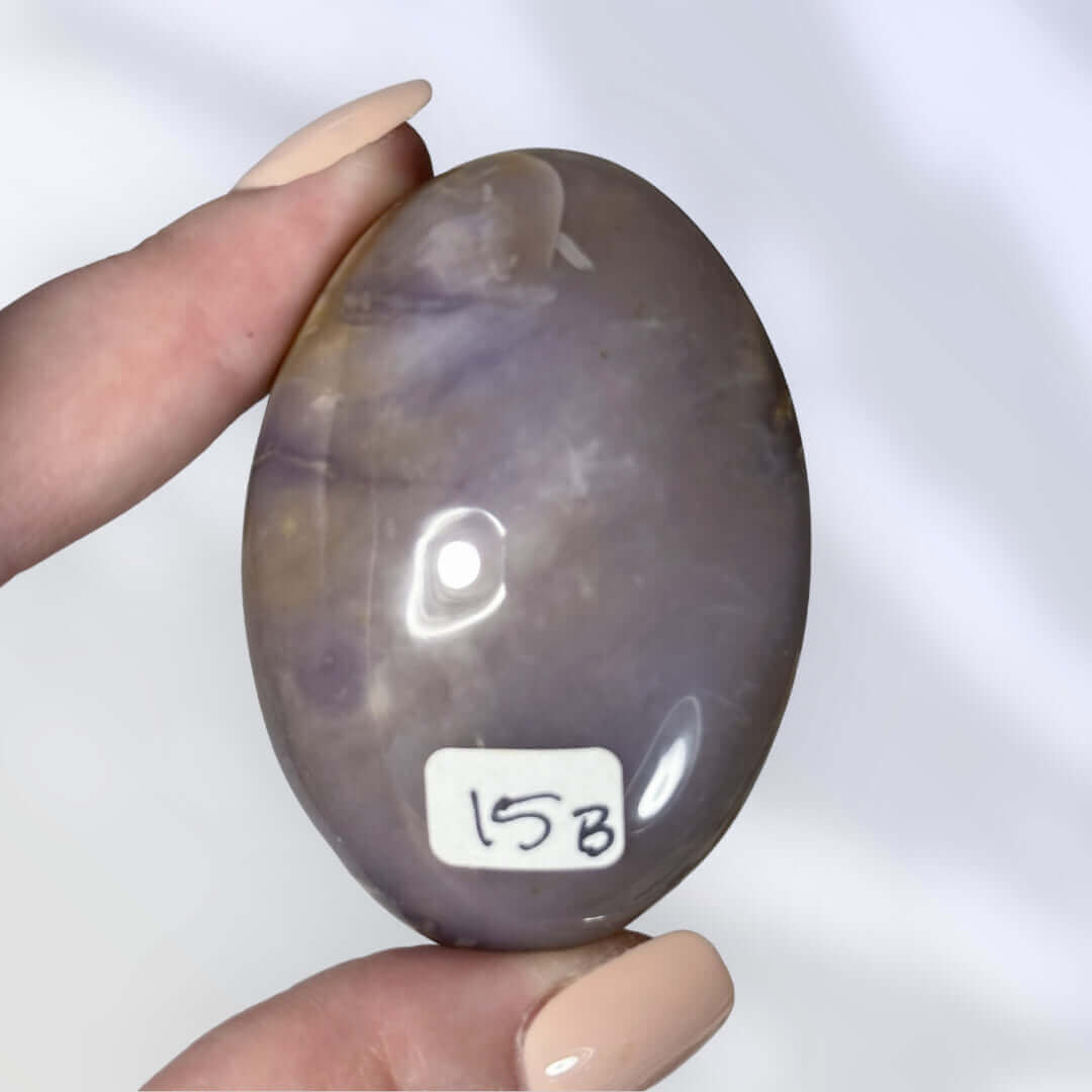 Violet Flame Agate Palm Stone | Stock A