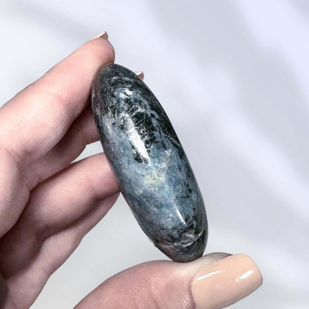Blue Kyanite with Garnet Palm Stone | Stock Z