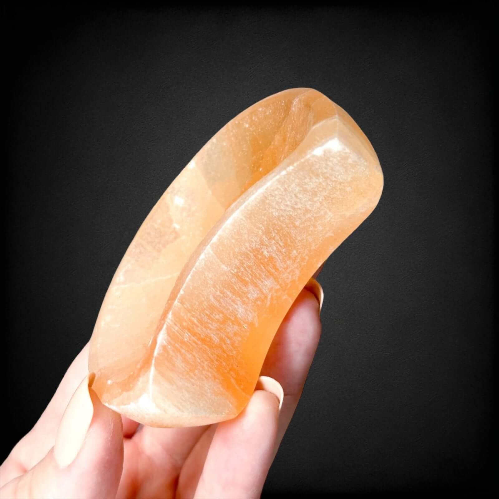 Orange Selenite Crescent Moon Dish