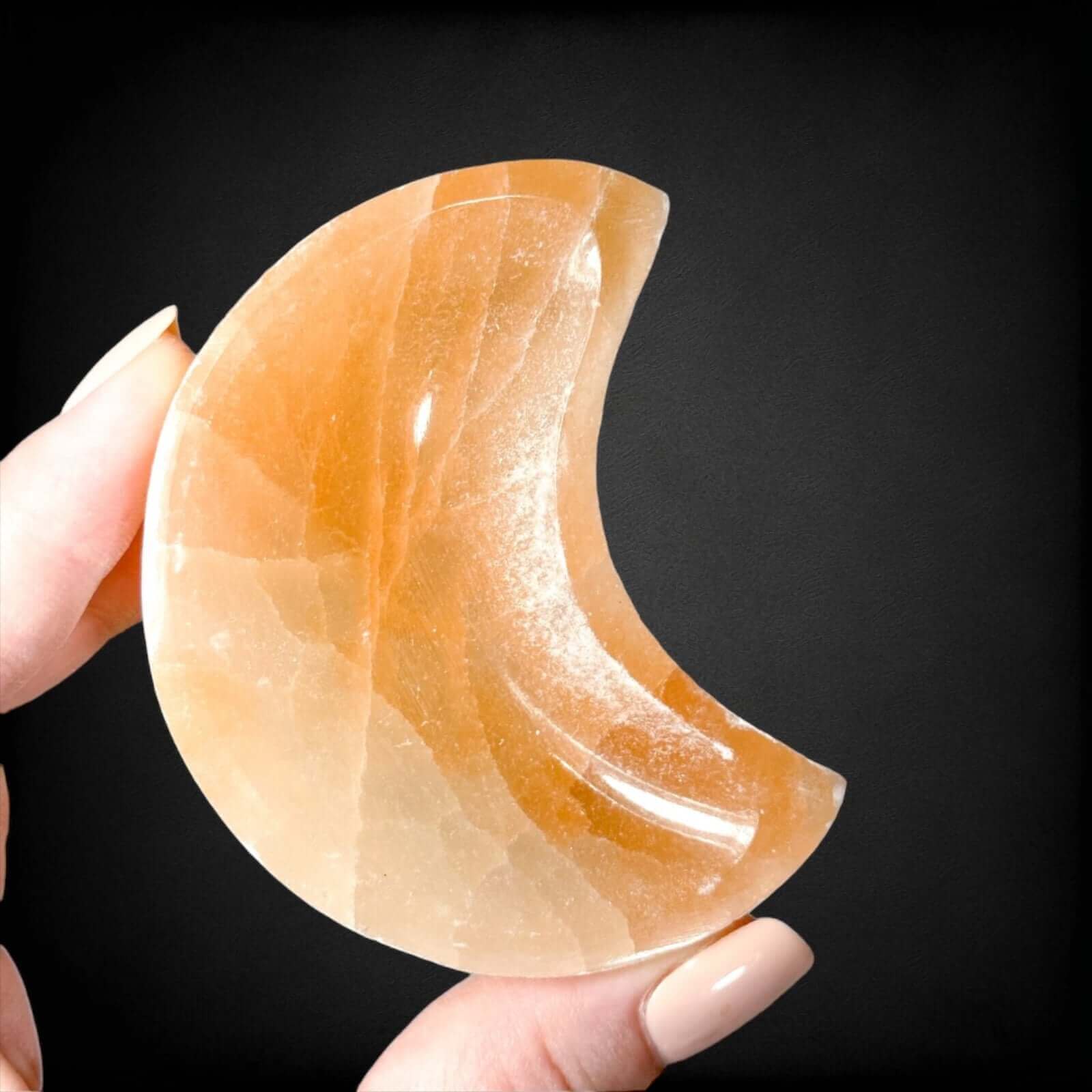 Orange Selenite Crescent Moon Dish