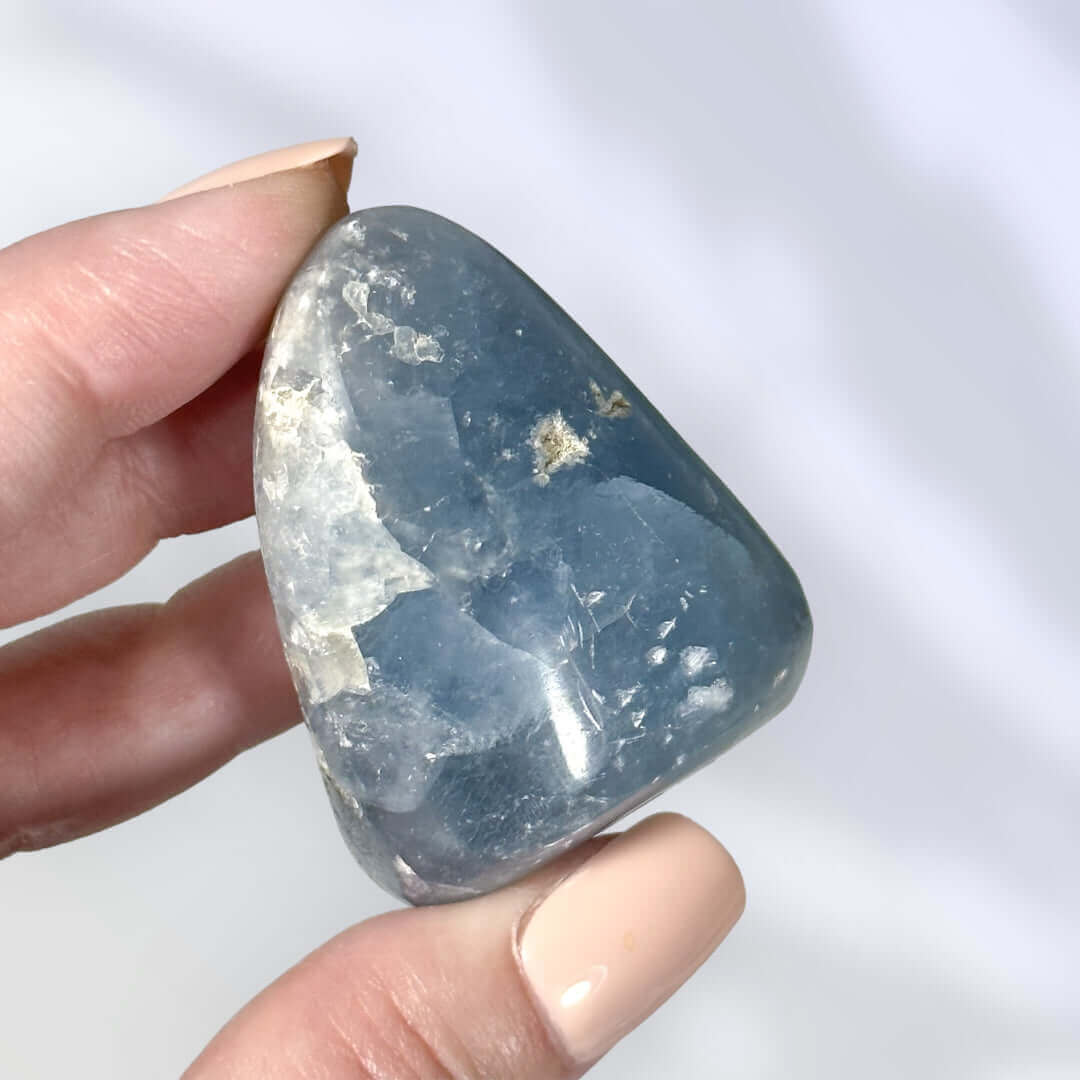 Celestite (Celestine) Palm Stone | Stock I