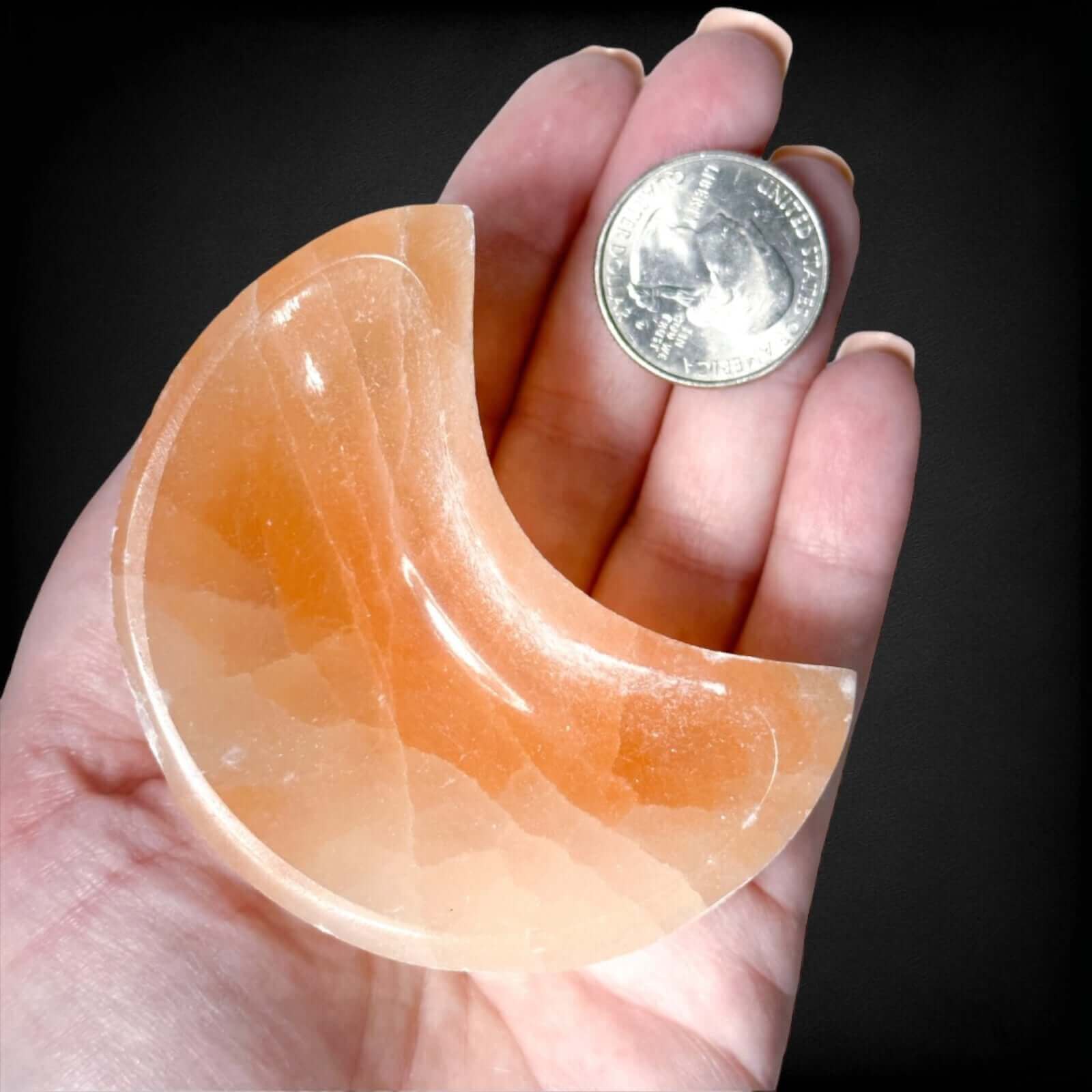 Orange Selenite Crescent Moon Dish