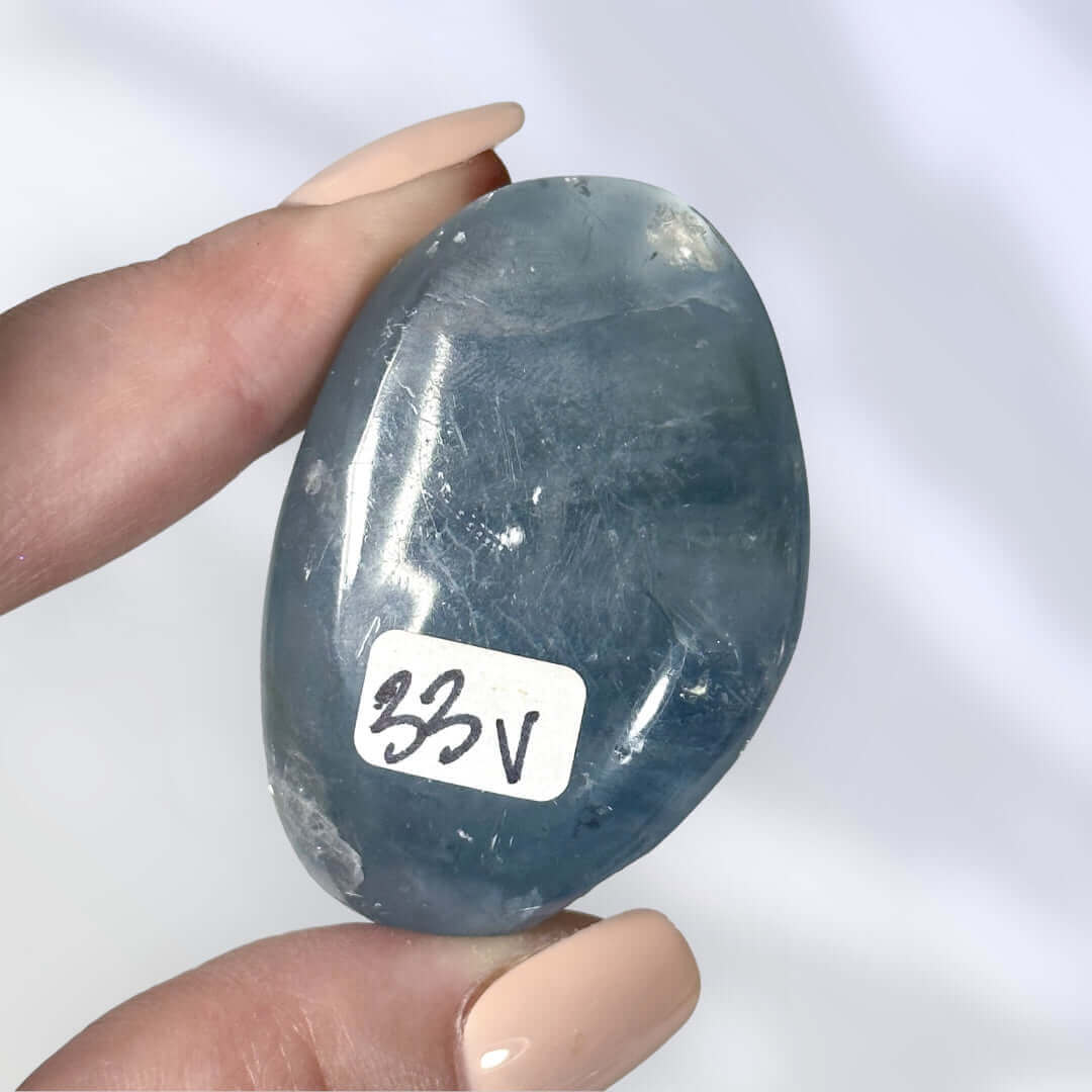Celestite (Celestine) Palm Stone | Stock V