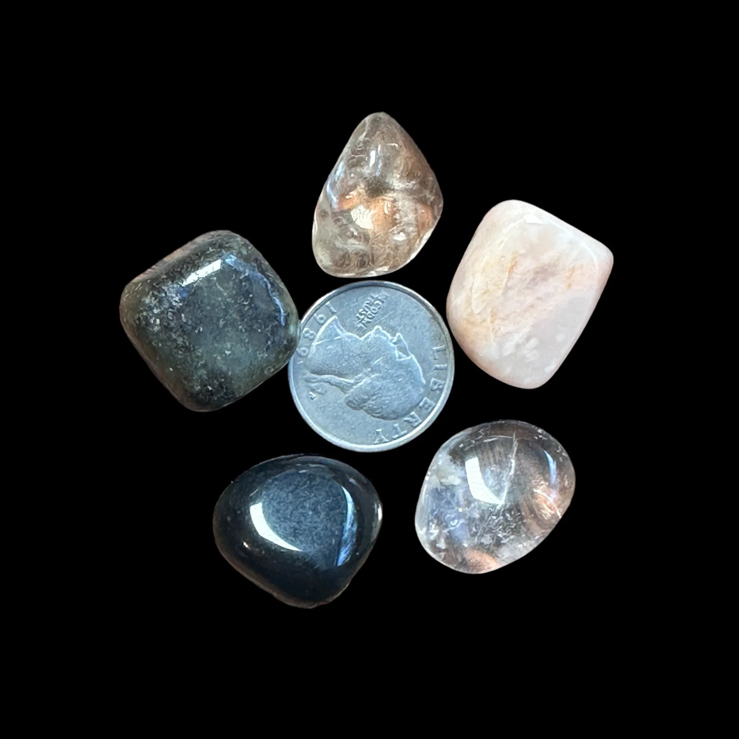 New Moon Crystal Set - 5 Crystals for the New Moon - Mooncat Crystals