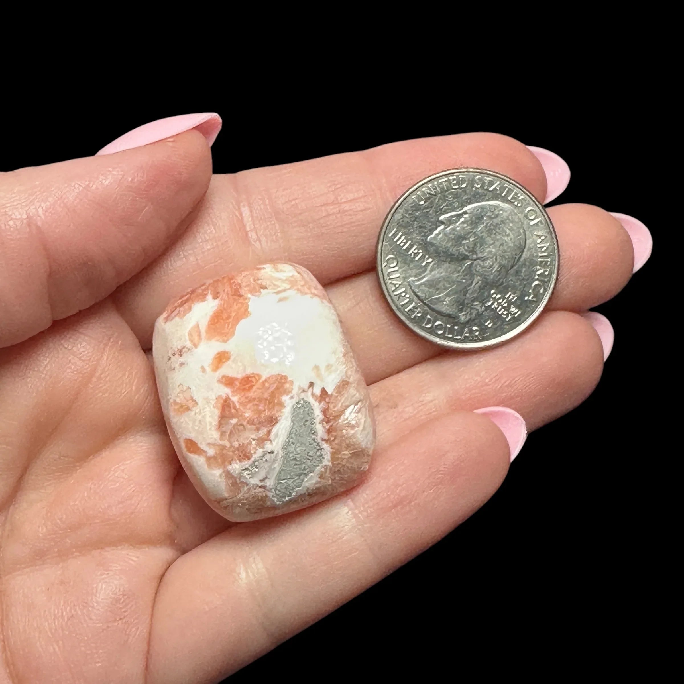 Peach Scolecite Mini Palm Stone - Mooncat Crystals