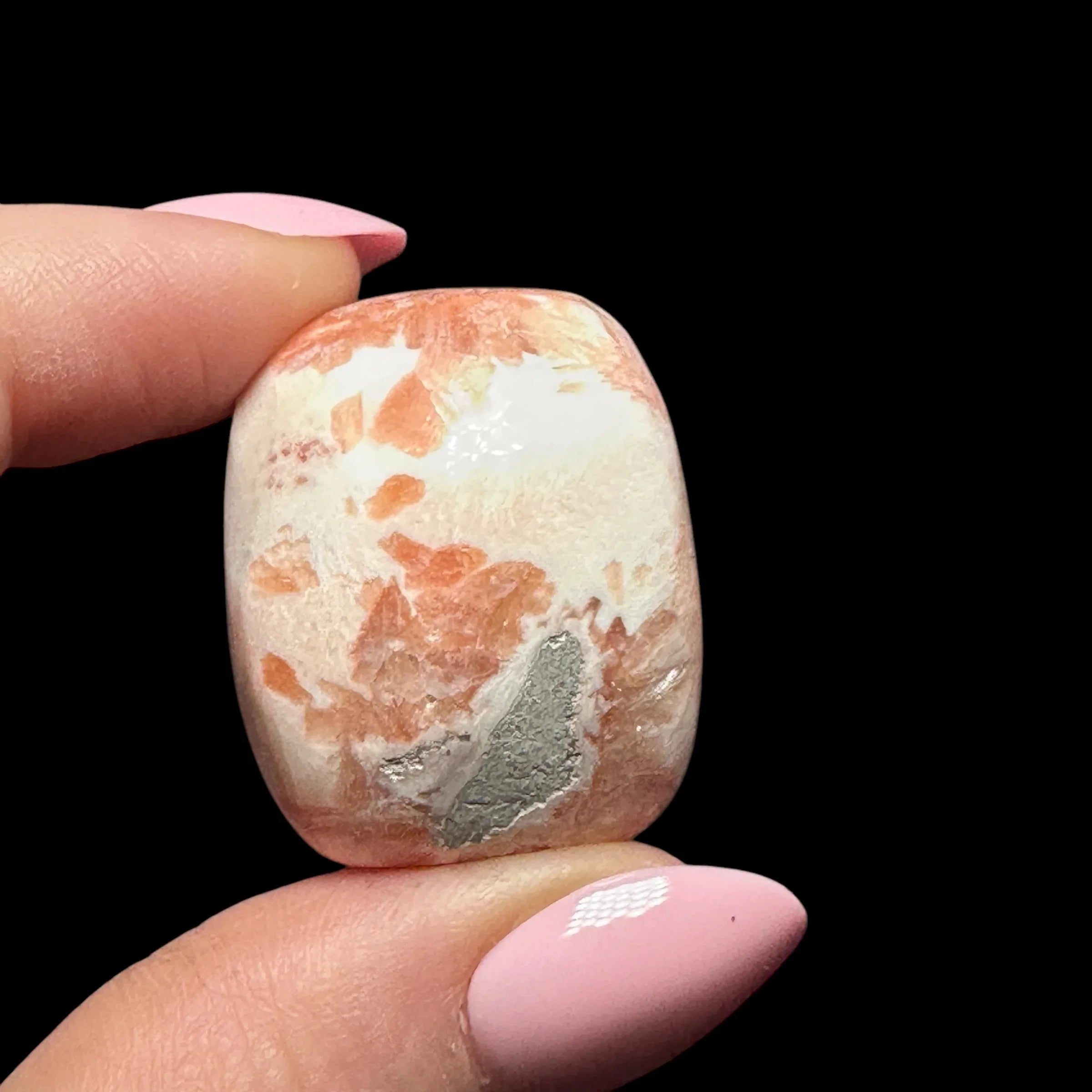 Peach Scolecite Mini Palm Stone - Mooncat Crystals