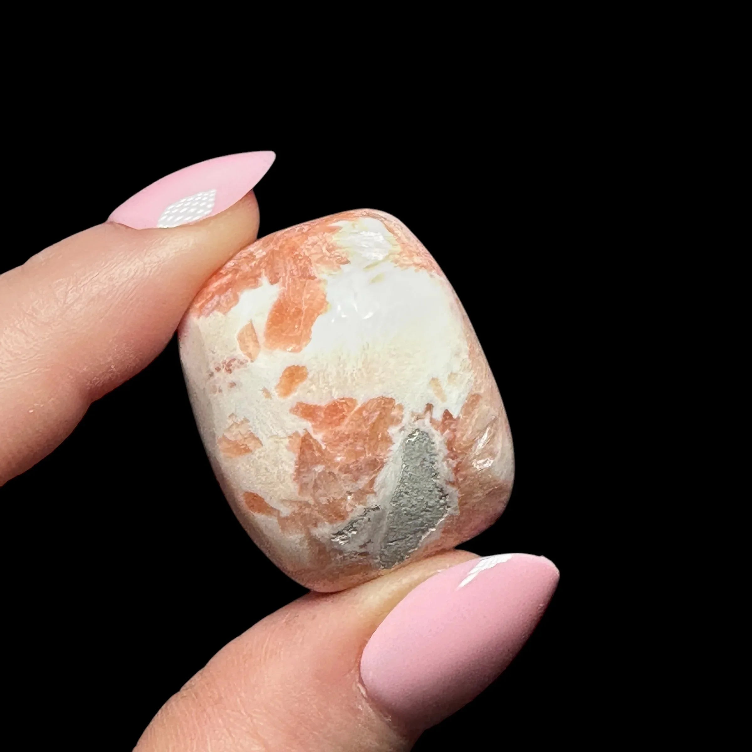 Peach Scolecite Mini Palm Stone - Mooncat Crystals