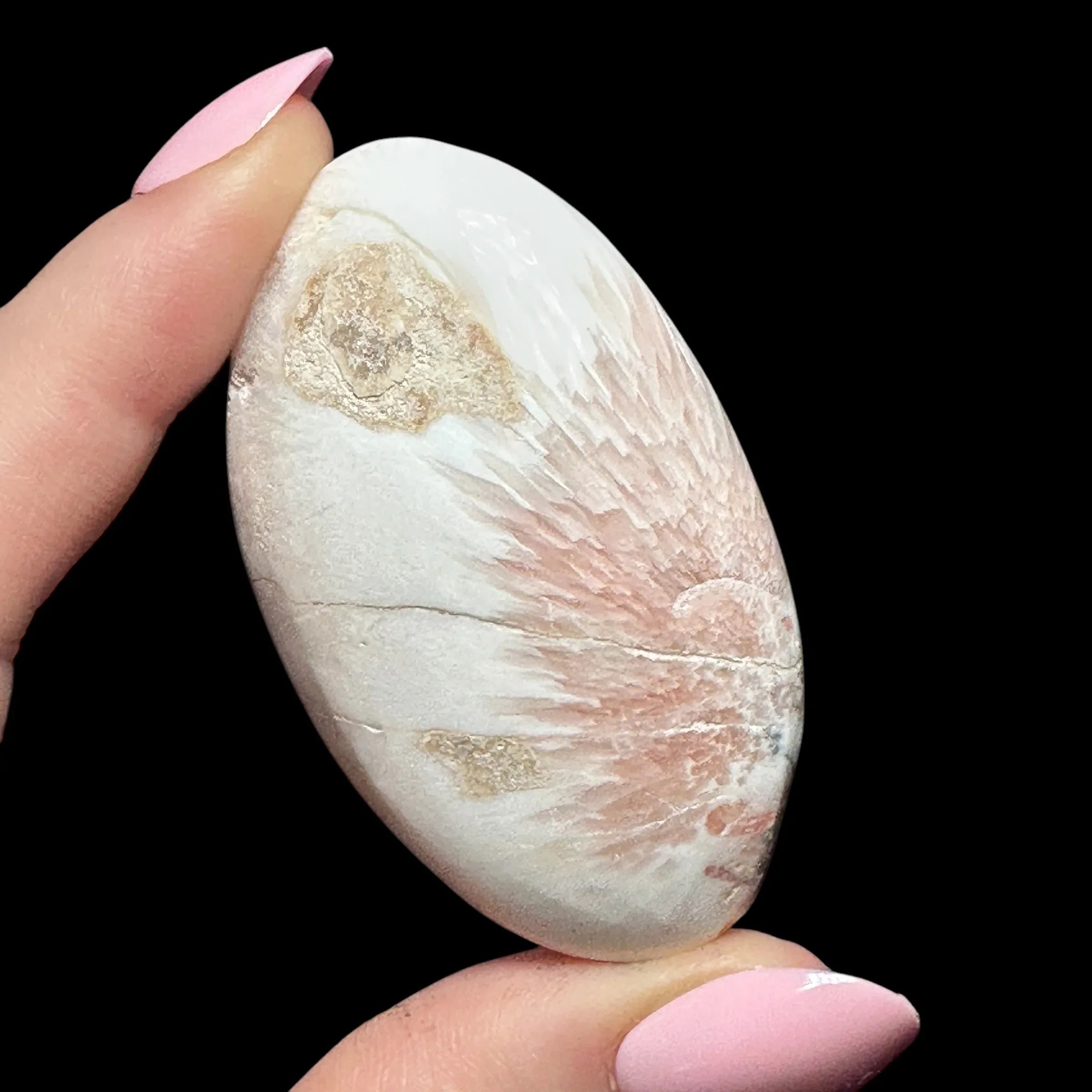 Peach Scolecite Palm Stone - Mooncat Crystals